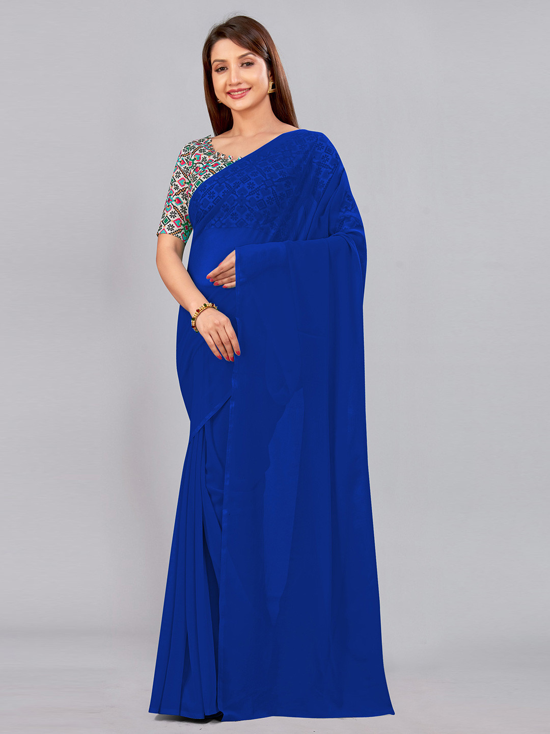 

CastilloFab Embroidered Pure Georgette Saree, Blue