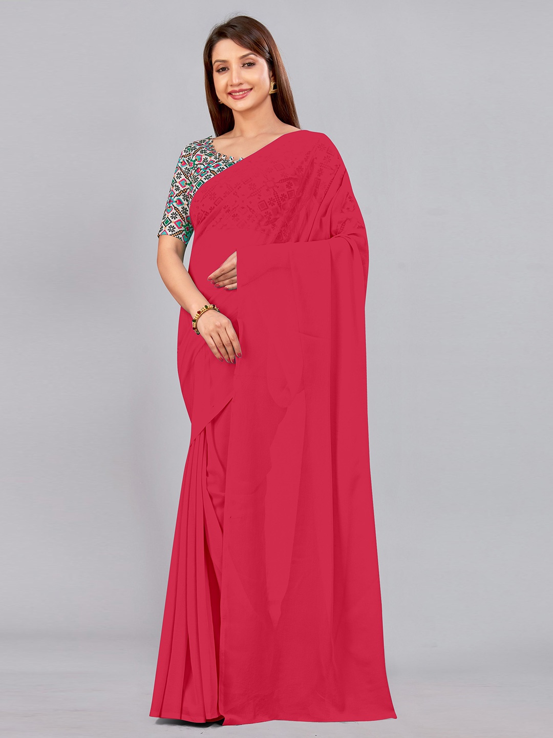 

CastilloFab Embroidered Pure Georgette Saree, Rose