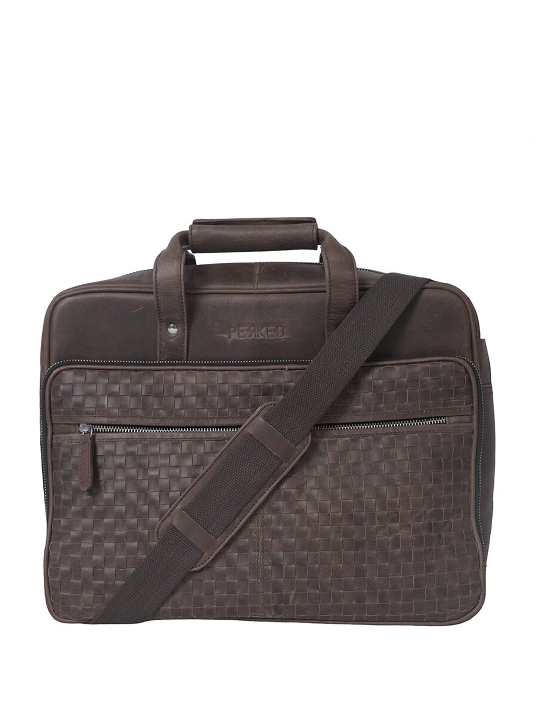 

PERKED Unisex Textured Leather Laptop Bag, Brown