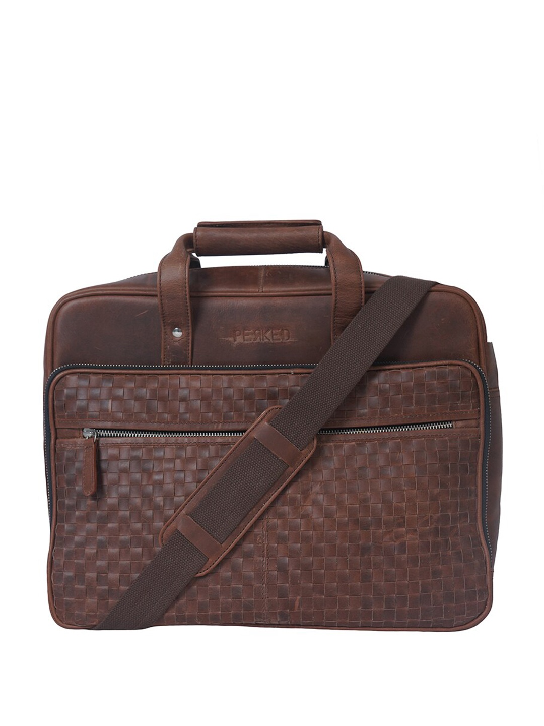 

PERKED Unisex Textured Leather Laptop Bag, Brown