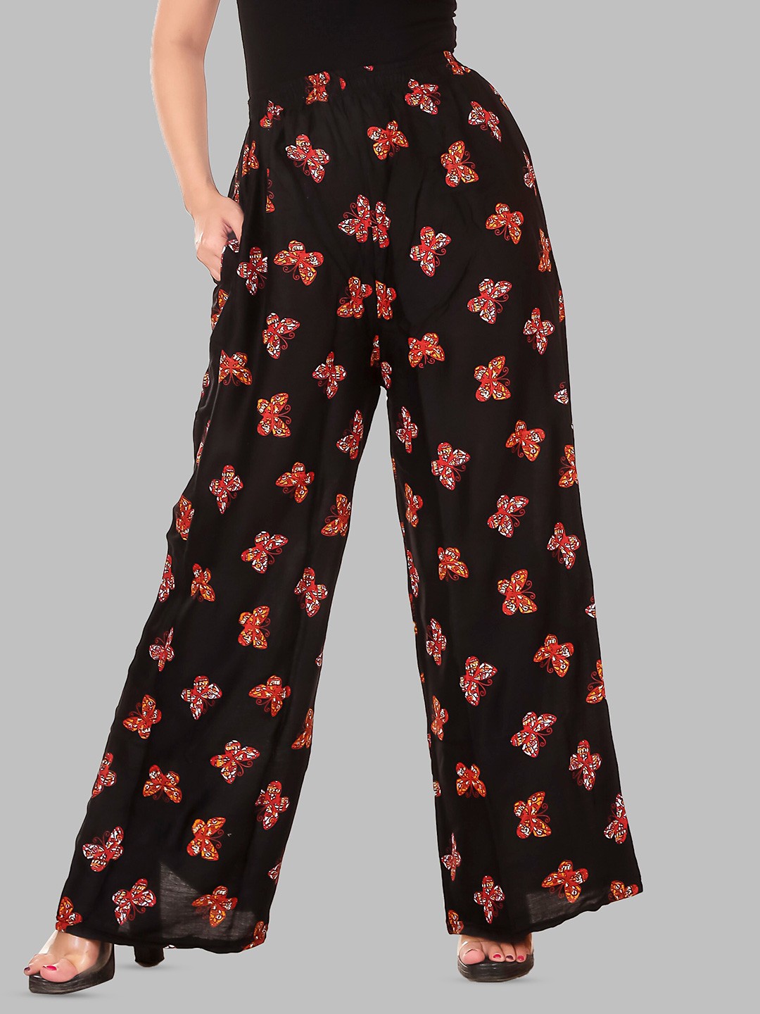 

BAESD Quirky Printed Wide Leg Palazzos, Black