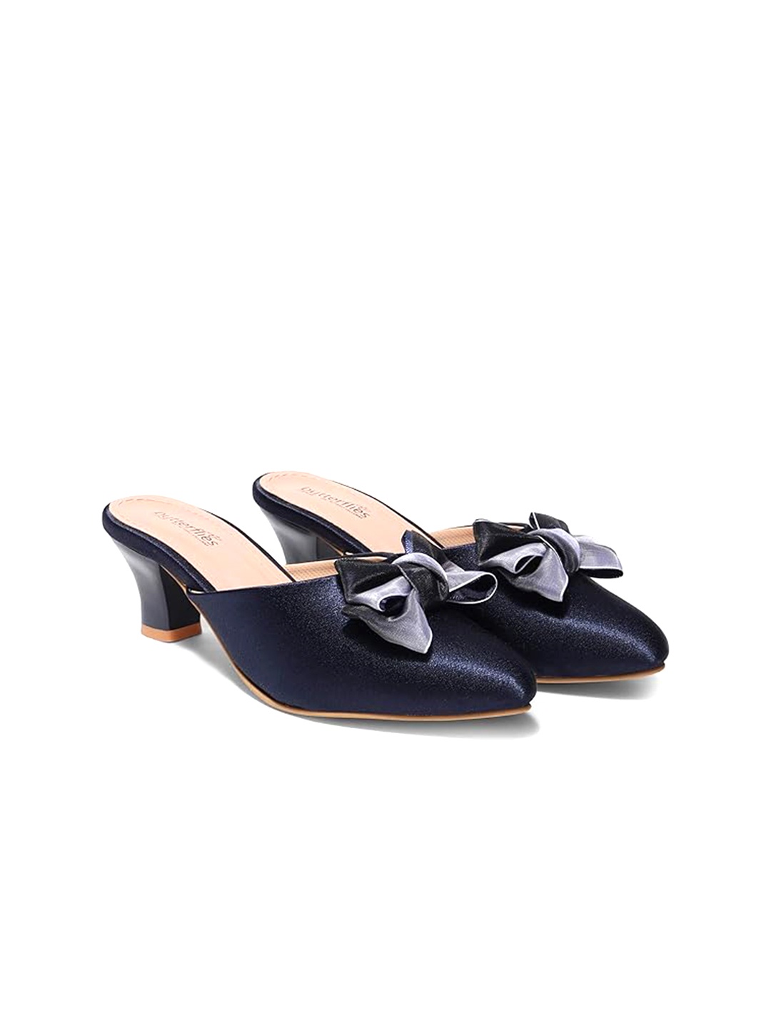 

Butterflies Bows Detail Pointed Toe Mules Block Heels, Blue