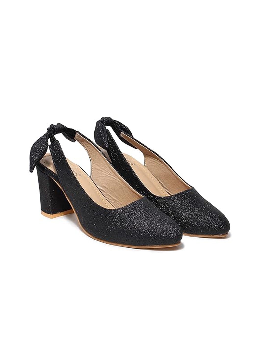 

Butterflies Bows Detail Pointed Toe Pumps Block Heels, Black
