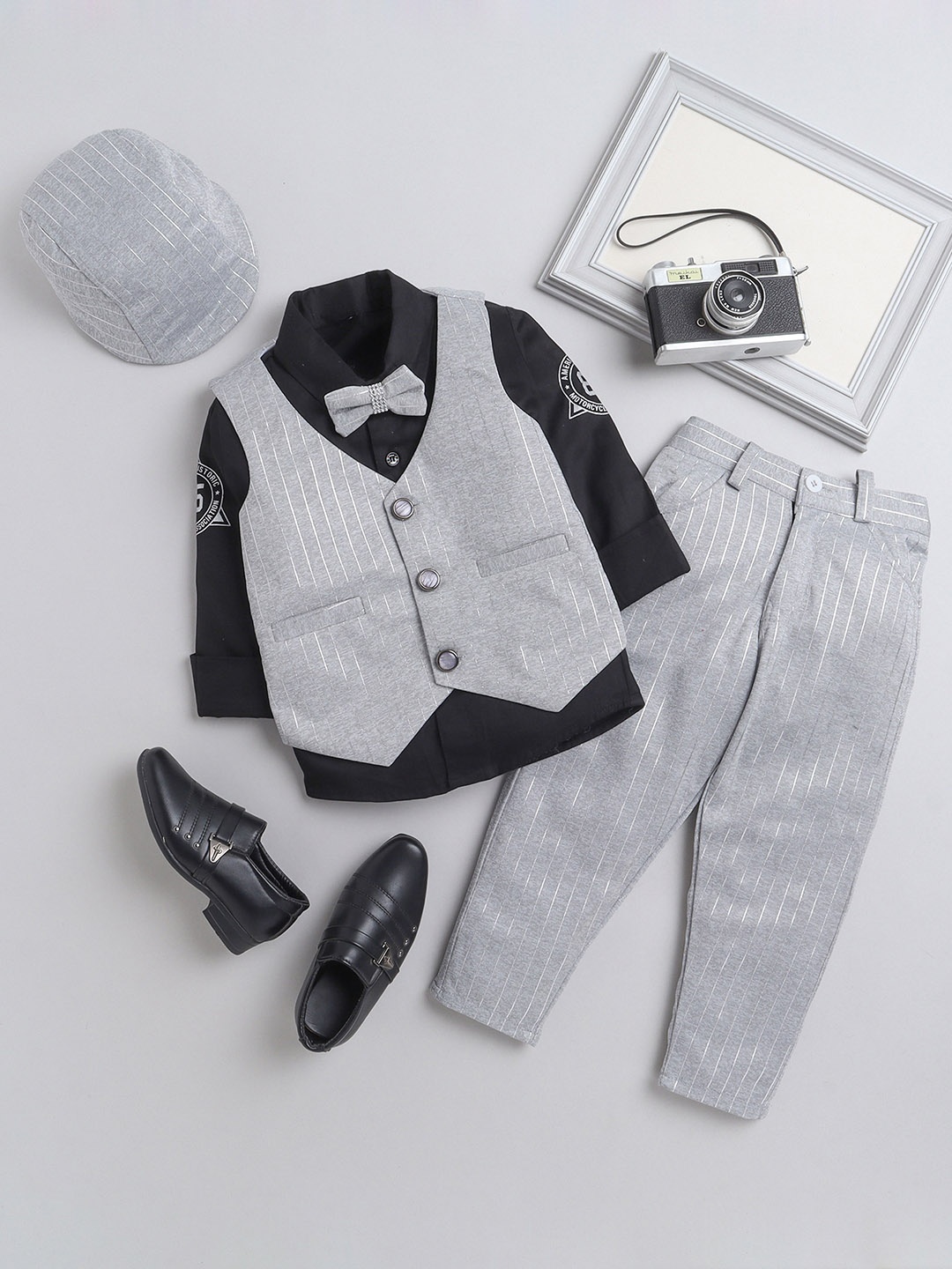 

BAESD Boys Striped Single-Breasted 3-Piece Suit, Grey