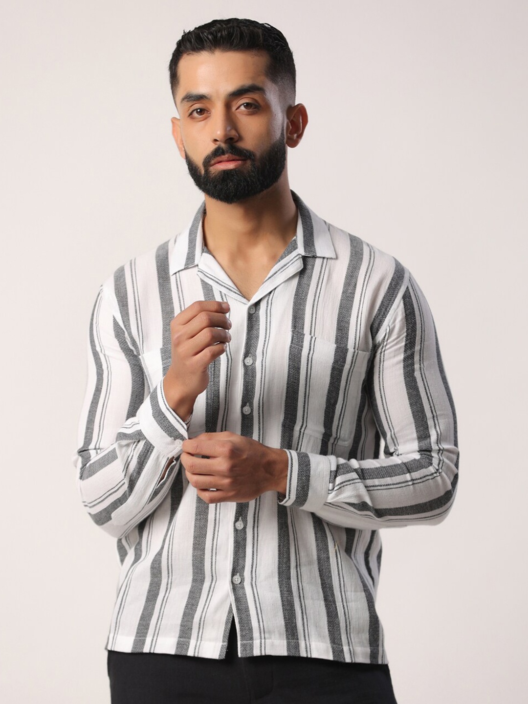 

Tistabene Striped Long Sleeves Cotton Casual Shirt, White