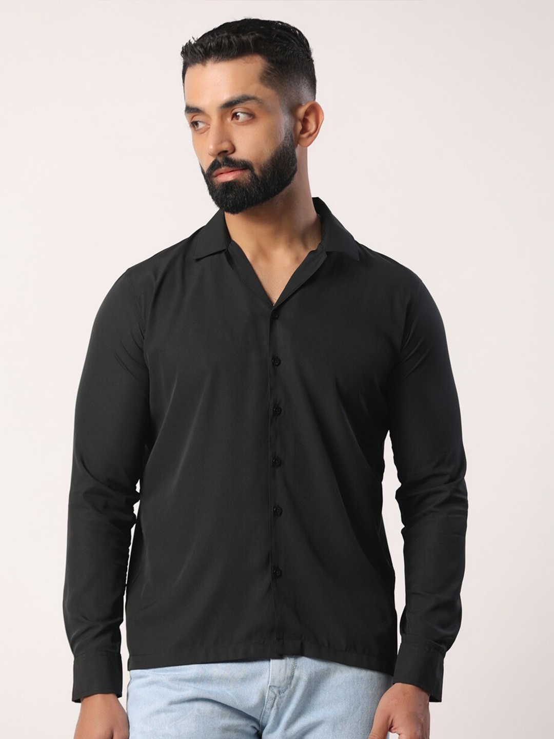 

Tistabene Spread Collar Long Sleeves Crepe Casual Shirt, Black
