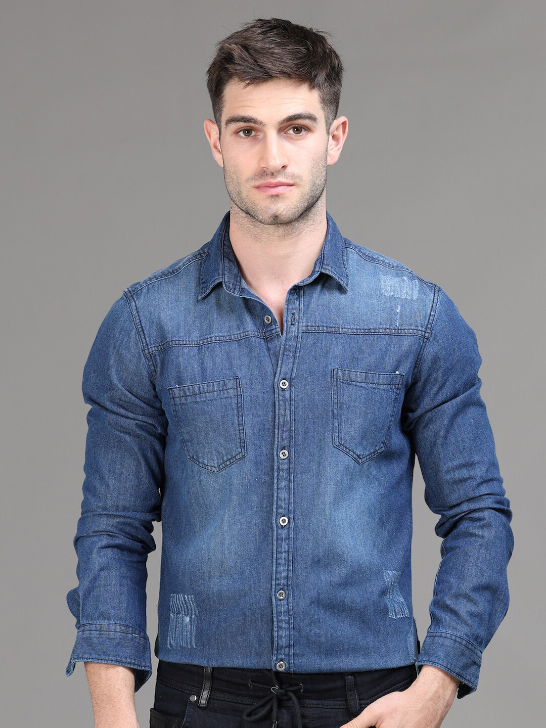 

POE Smart Slim Fit Faded Spread Collar Pure Cotton Shirt, Navy blue