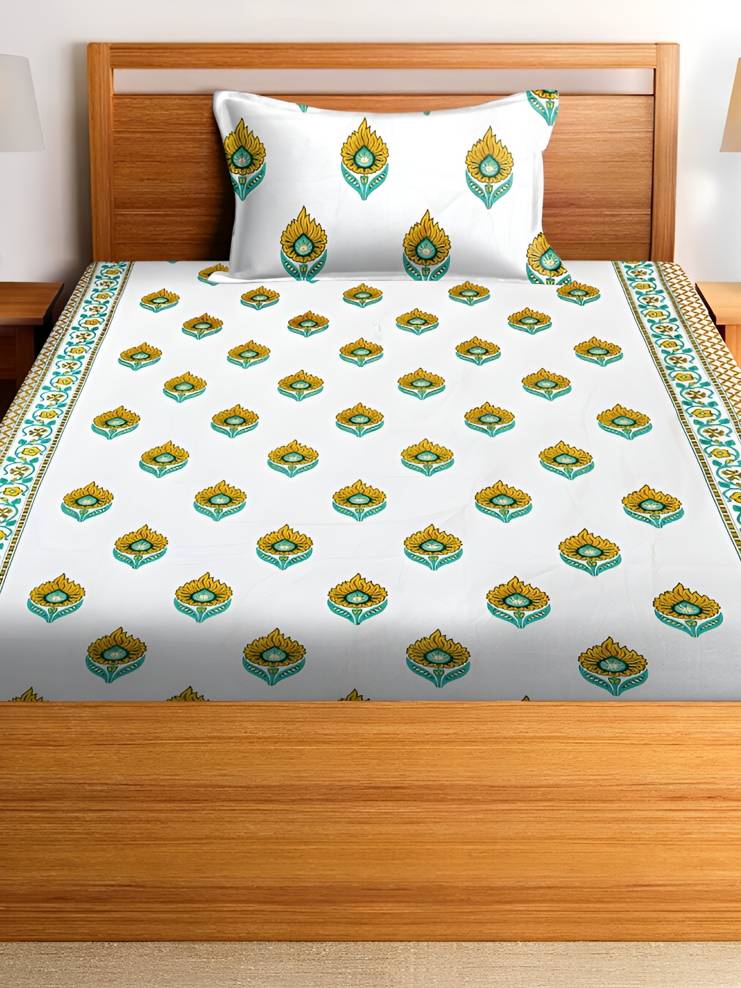 

RRC White & Green Floral 180 TC Single Bedsheet Set