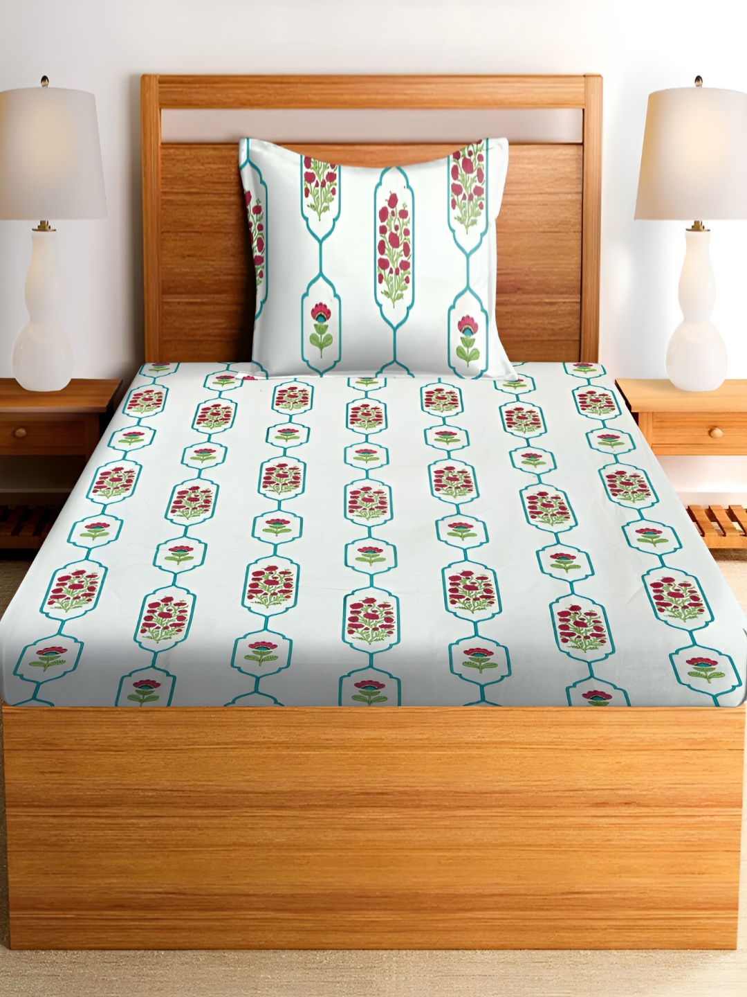 

RRC White & Red Floral 180 TC Single Bedsheet Set