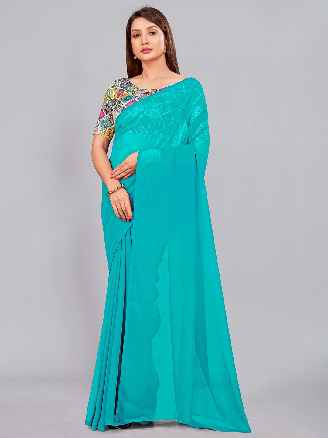 

CastilloFab Pure Georgette Saree, Turquoise blue