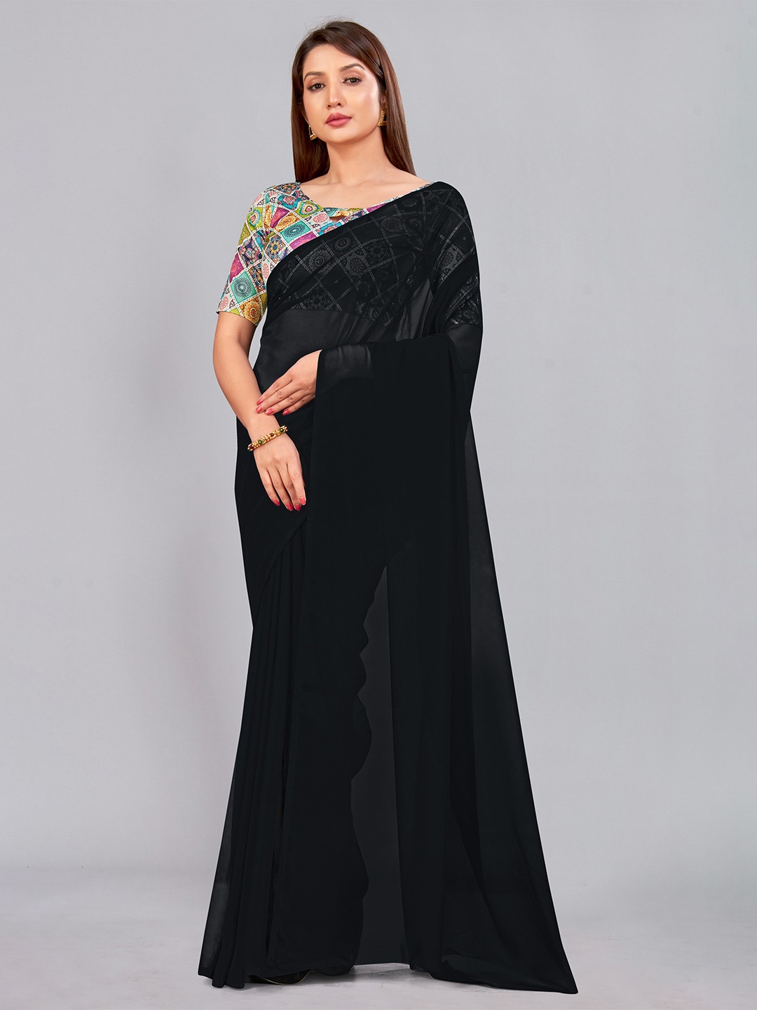 

CastilloFab Pure Georgette Saree, Black