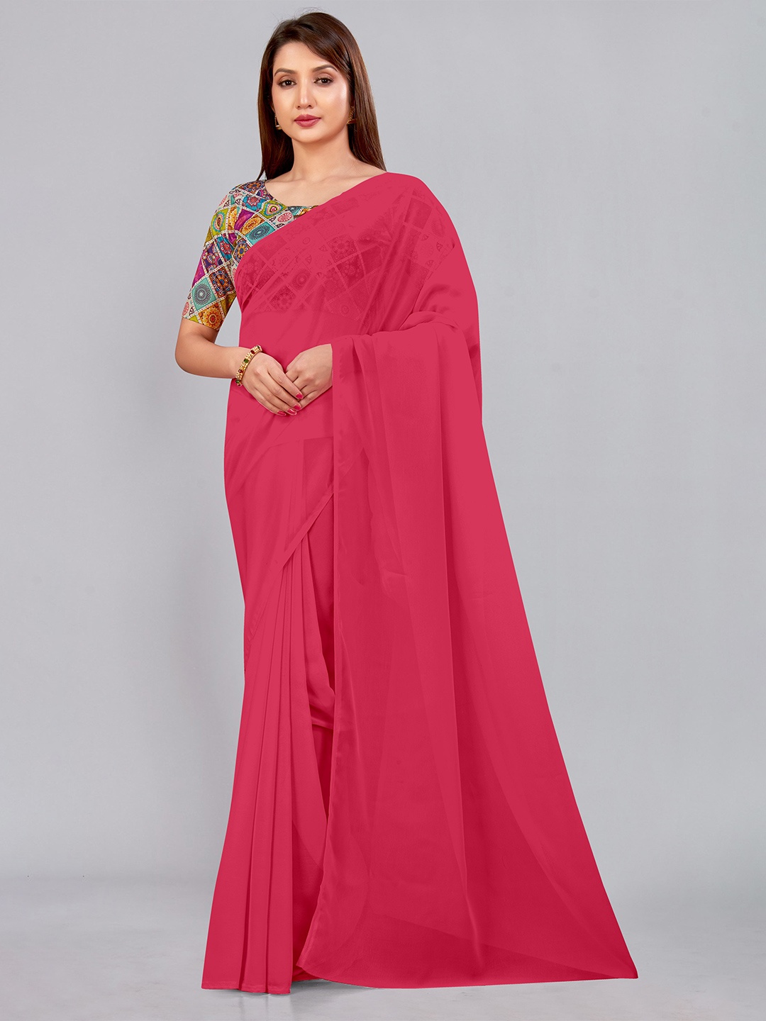 

CastilloFab Pure Georgette Saree, Red