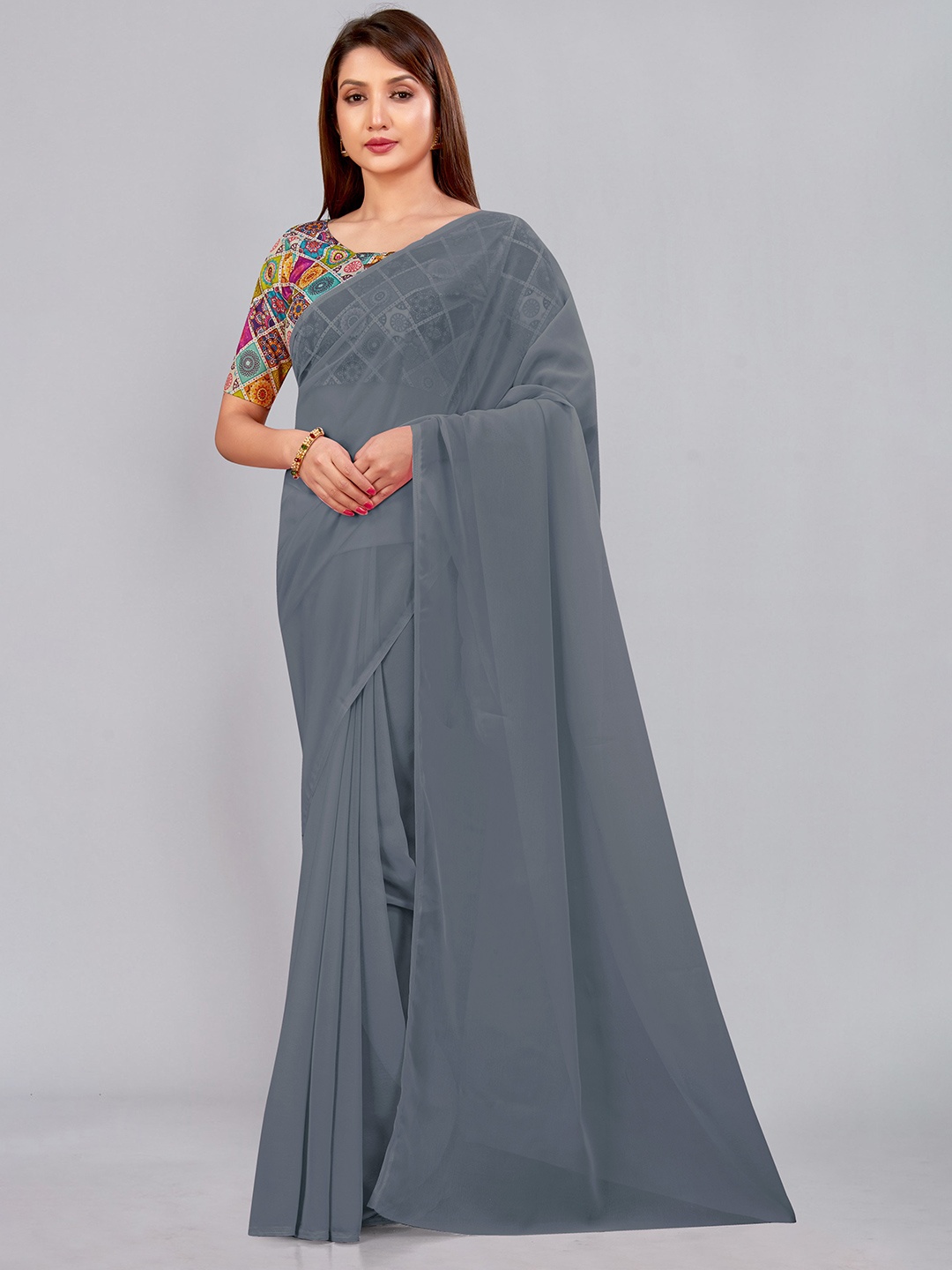 

CastilloFab Pure Georgette Saree, Grey