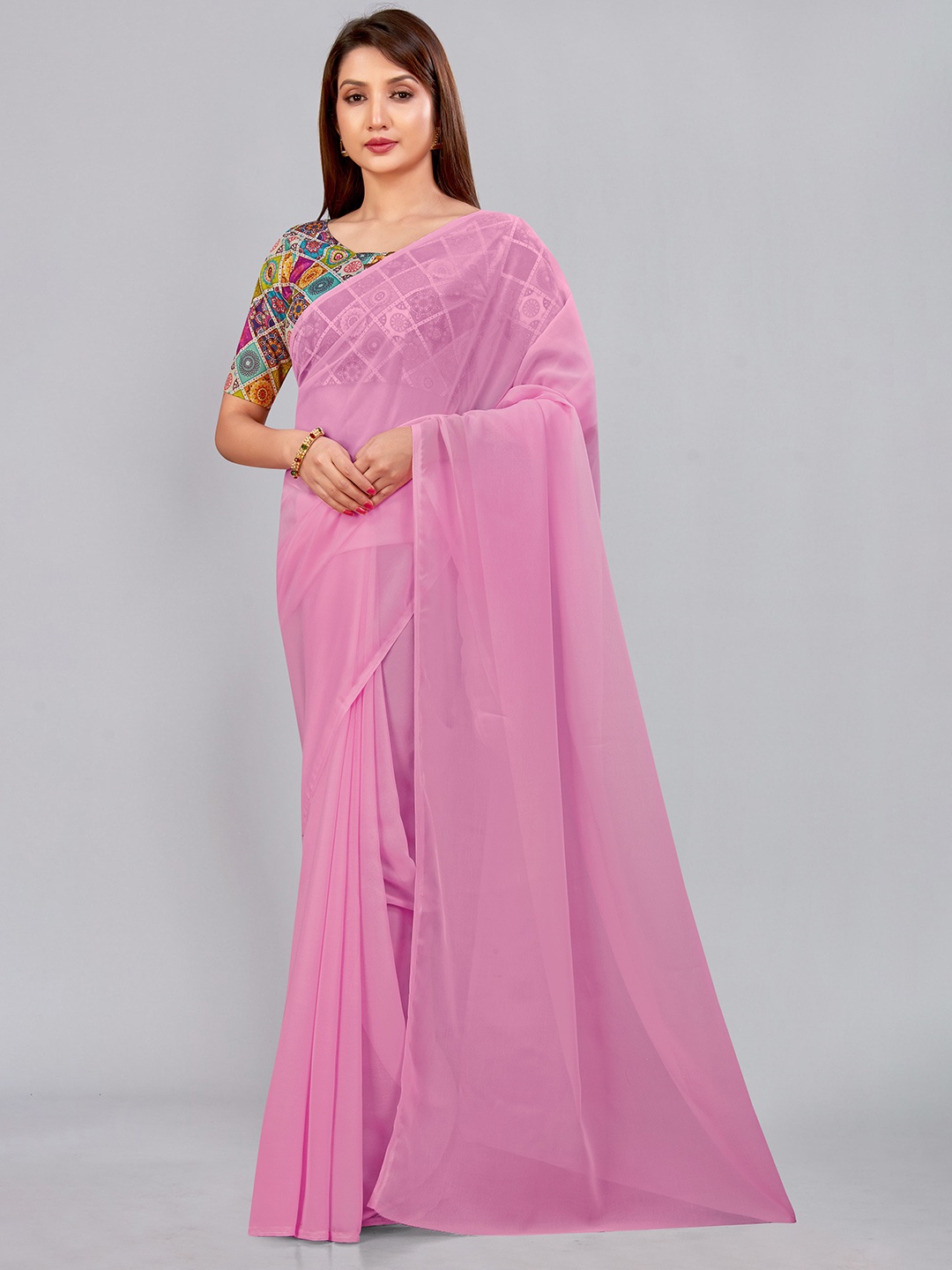 

CastilloFab Pure Georgette Saree, Pink