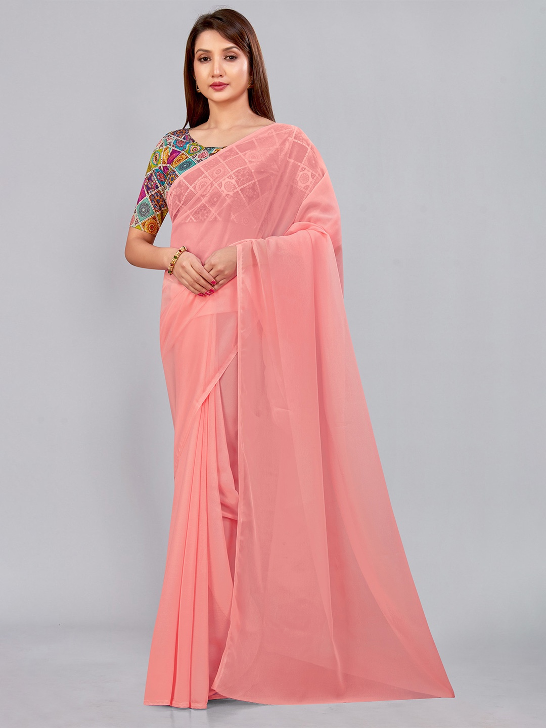 

CastilloFab Pure Georgette Saree, Peach