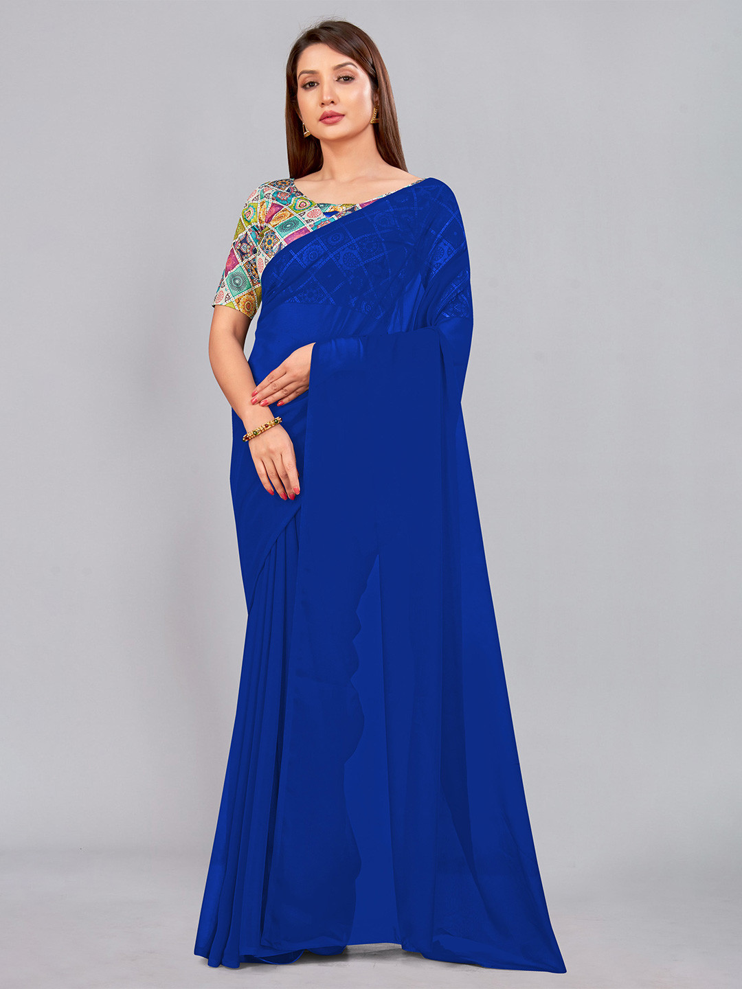 

CastilloFab Embroidered Pure Georgette Saree, Blue