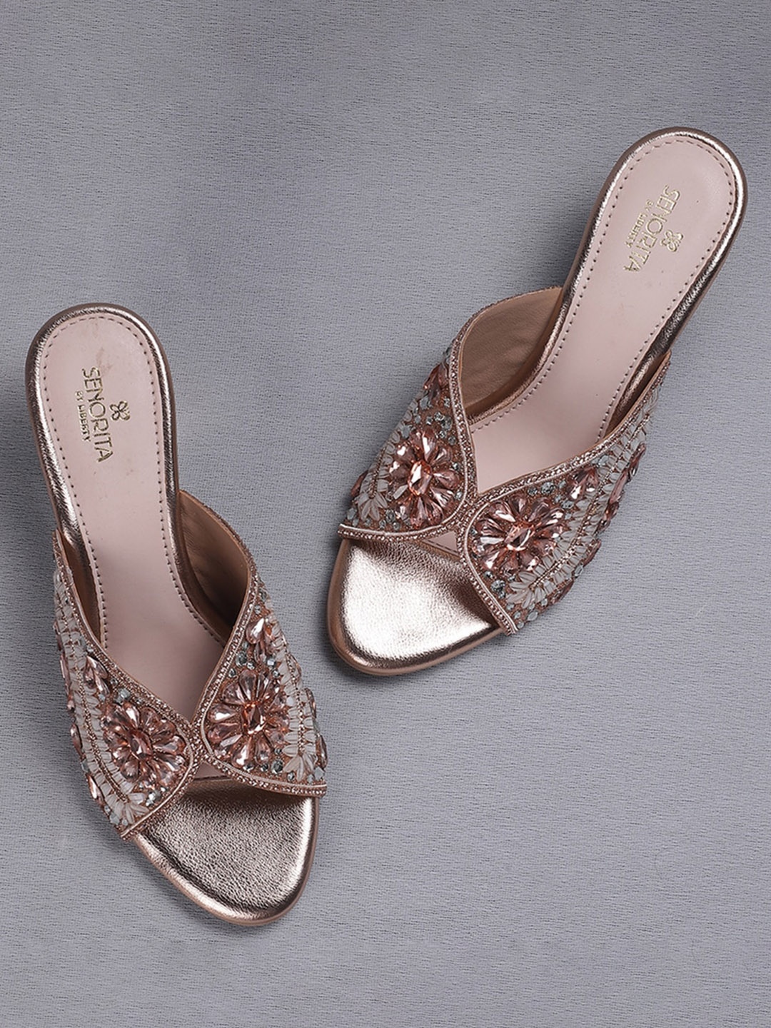 

Liberty Embellished Open Toe Block Heels, Peach