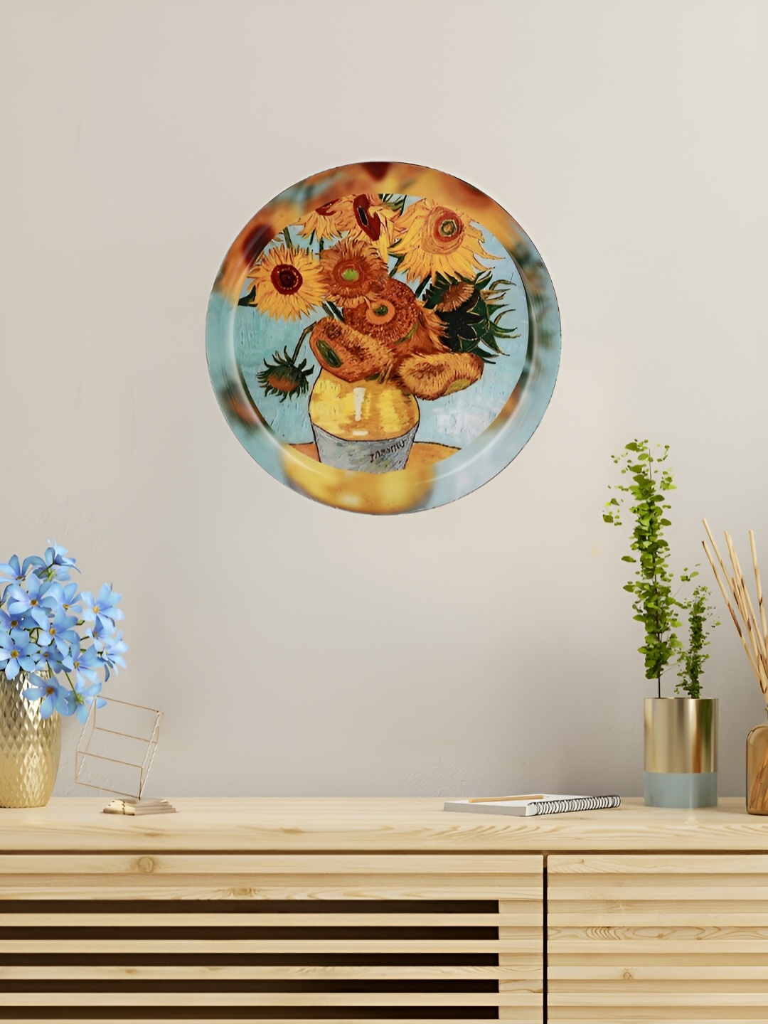 

Homspurts Blue & Yellow Floral Printed Wall Plate Decor