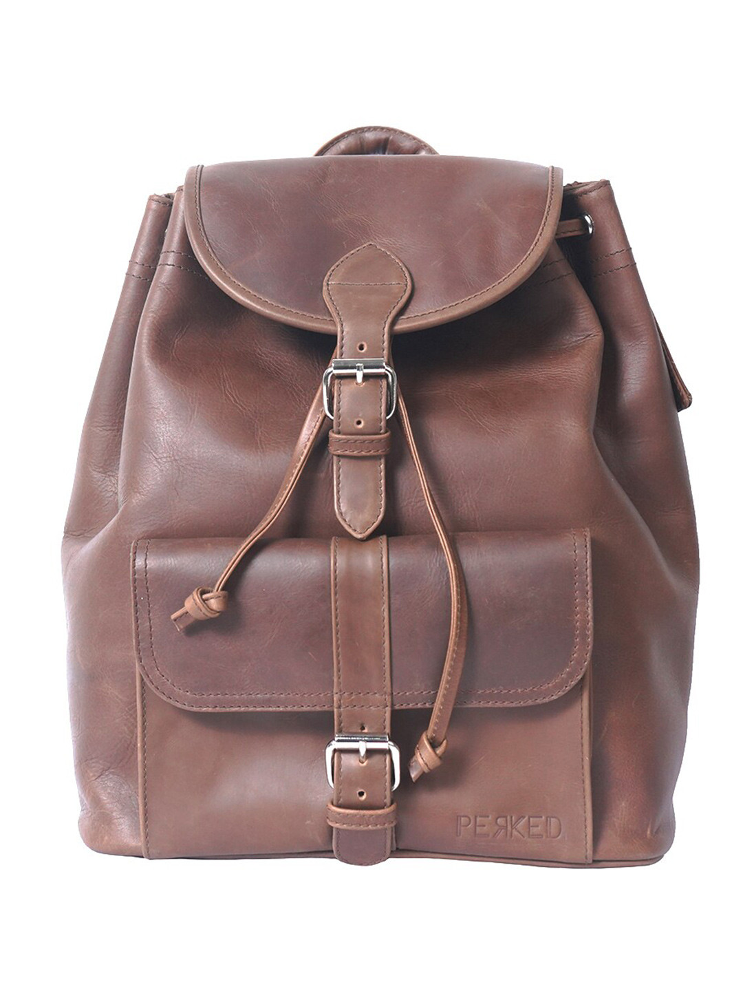 

PERKED Unisex Leather Radioactive Backpack Upto 24 to 30 Litres, Brown