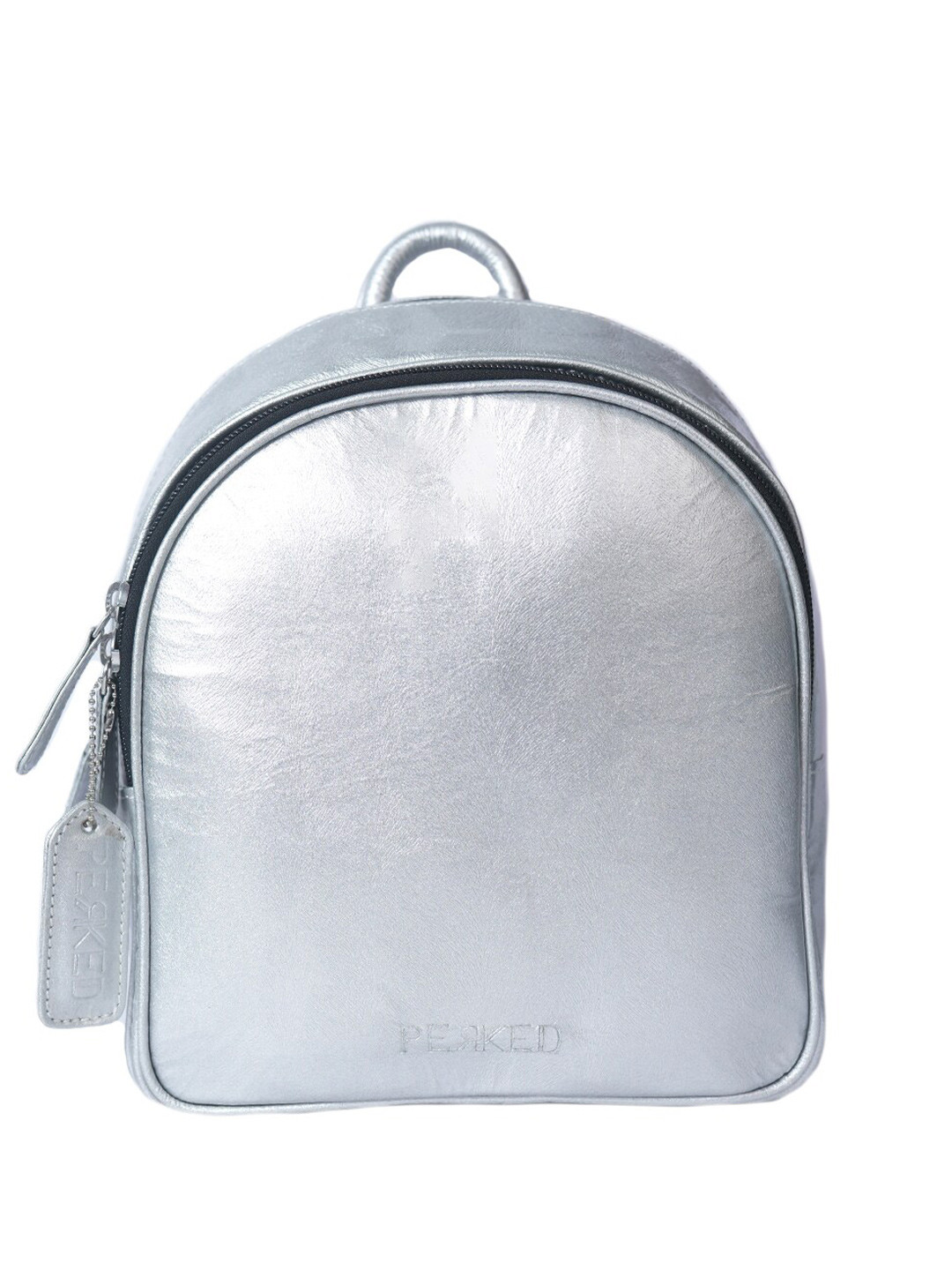 

PERKED Unisex Silver-Toned Backpack with Compression Straps