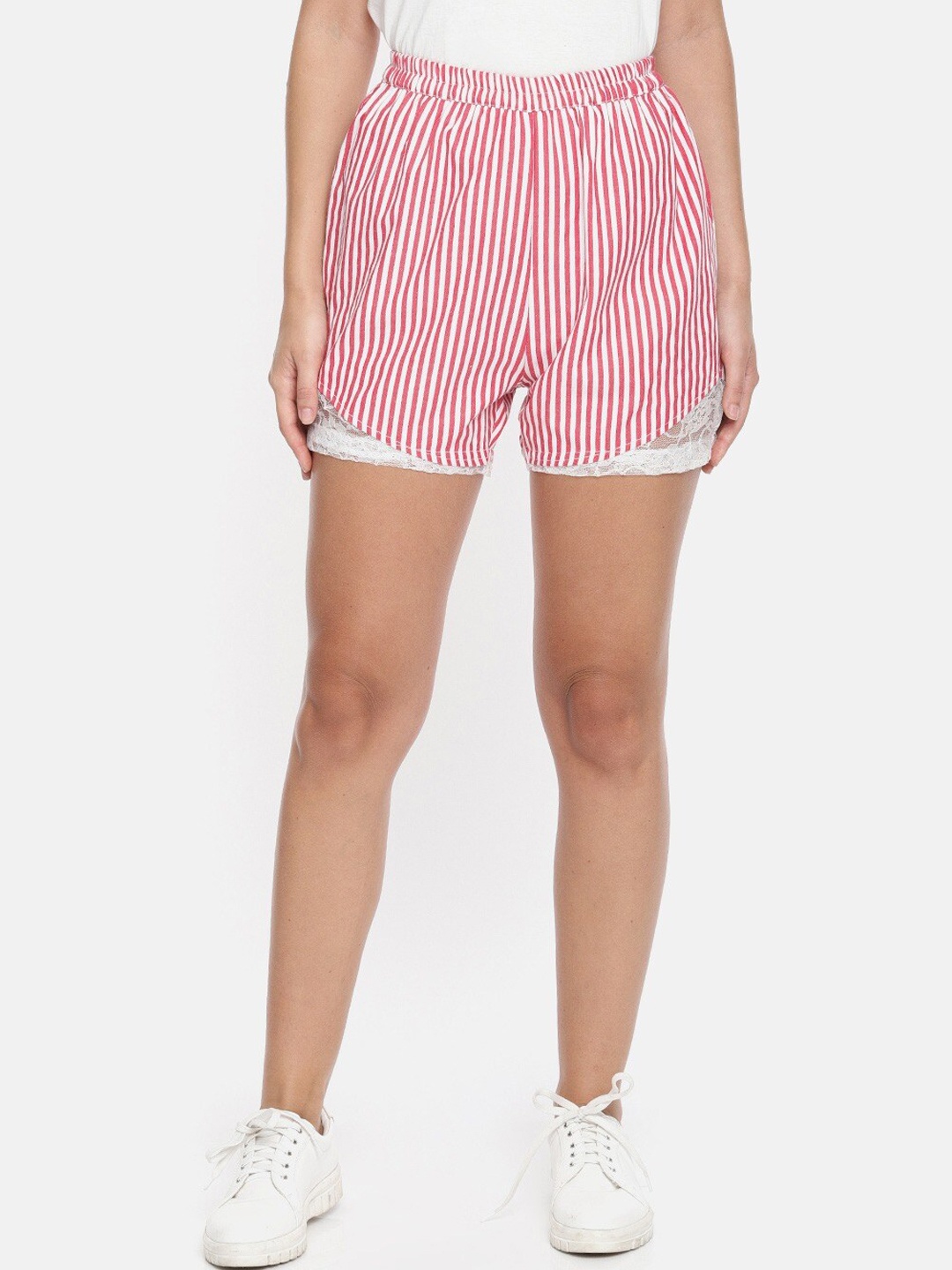 

BAESD Women Striped Mid Rise Above Knee Cotton Shorts, Red