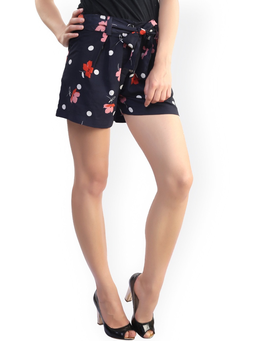 

BAESD Women Floral Printed Mid Rise Above Knee Shorts, Navy blue