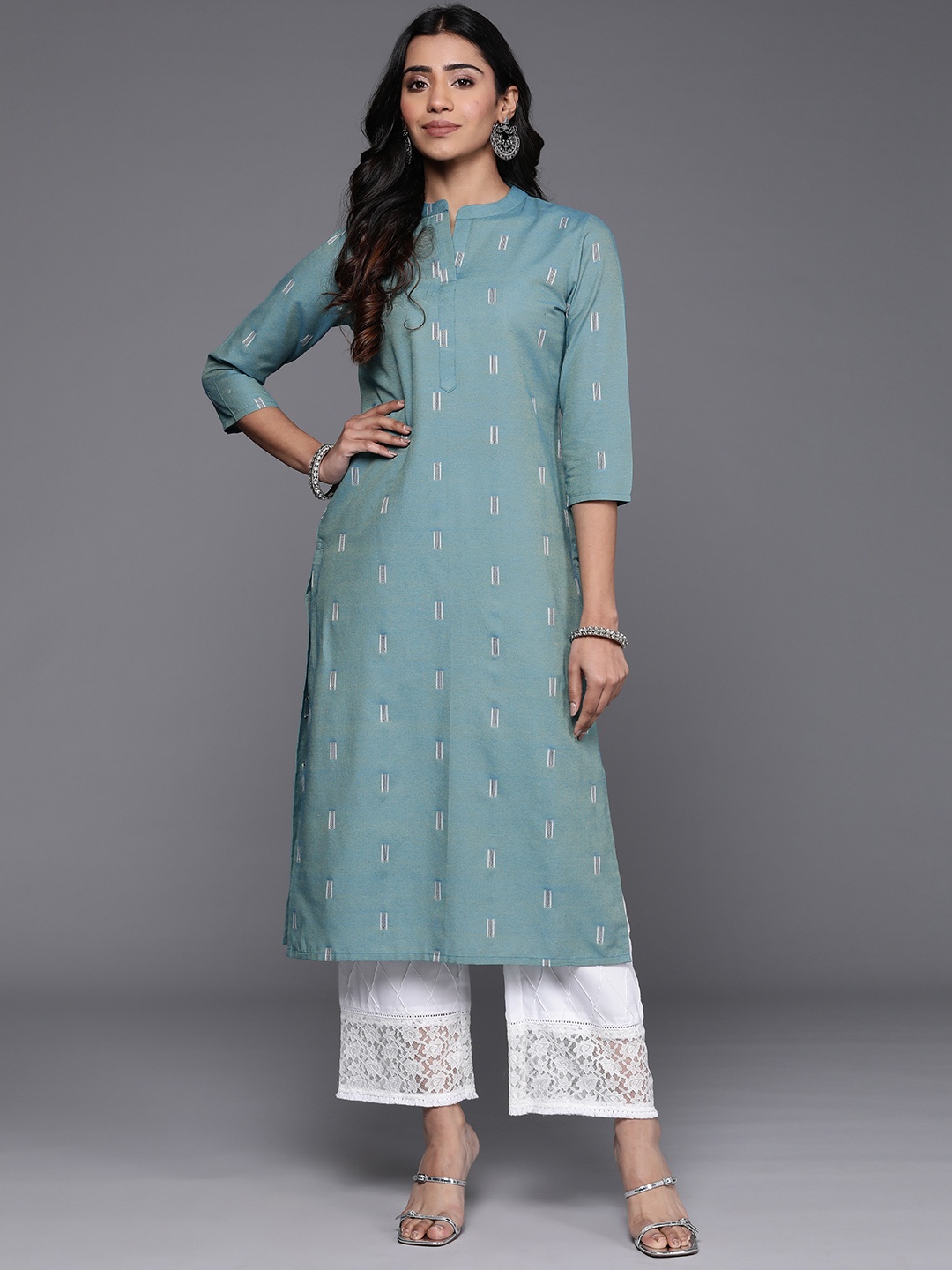 

Varanga Mandarin Collar Pure Cotton Kurta, Blue