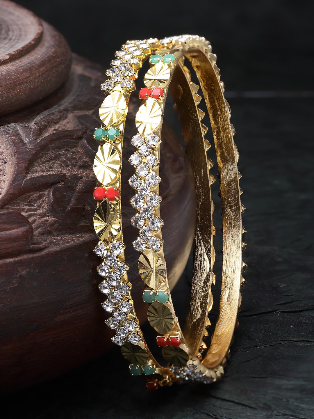 

Sukkhi Set Of 2 Gold-Plated American Diamond-Studded Bangles