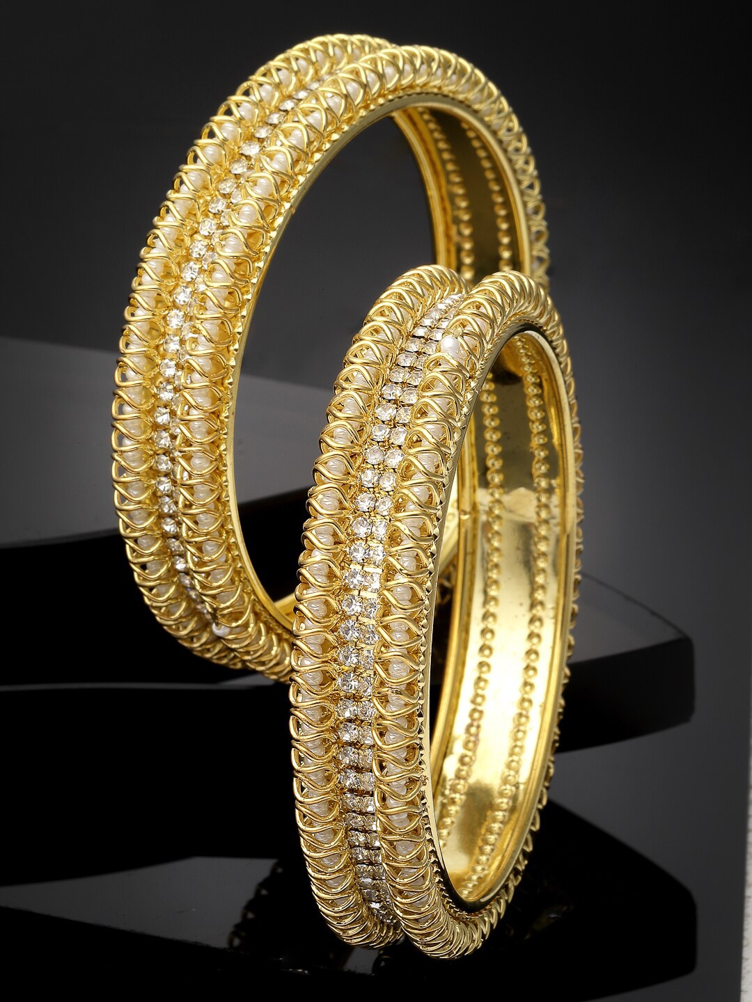 

Sukkhi Set Of 2 Gold-Plated American Diamond With Crystal-Studded & Beaded Bangles