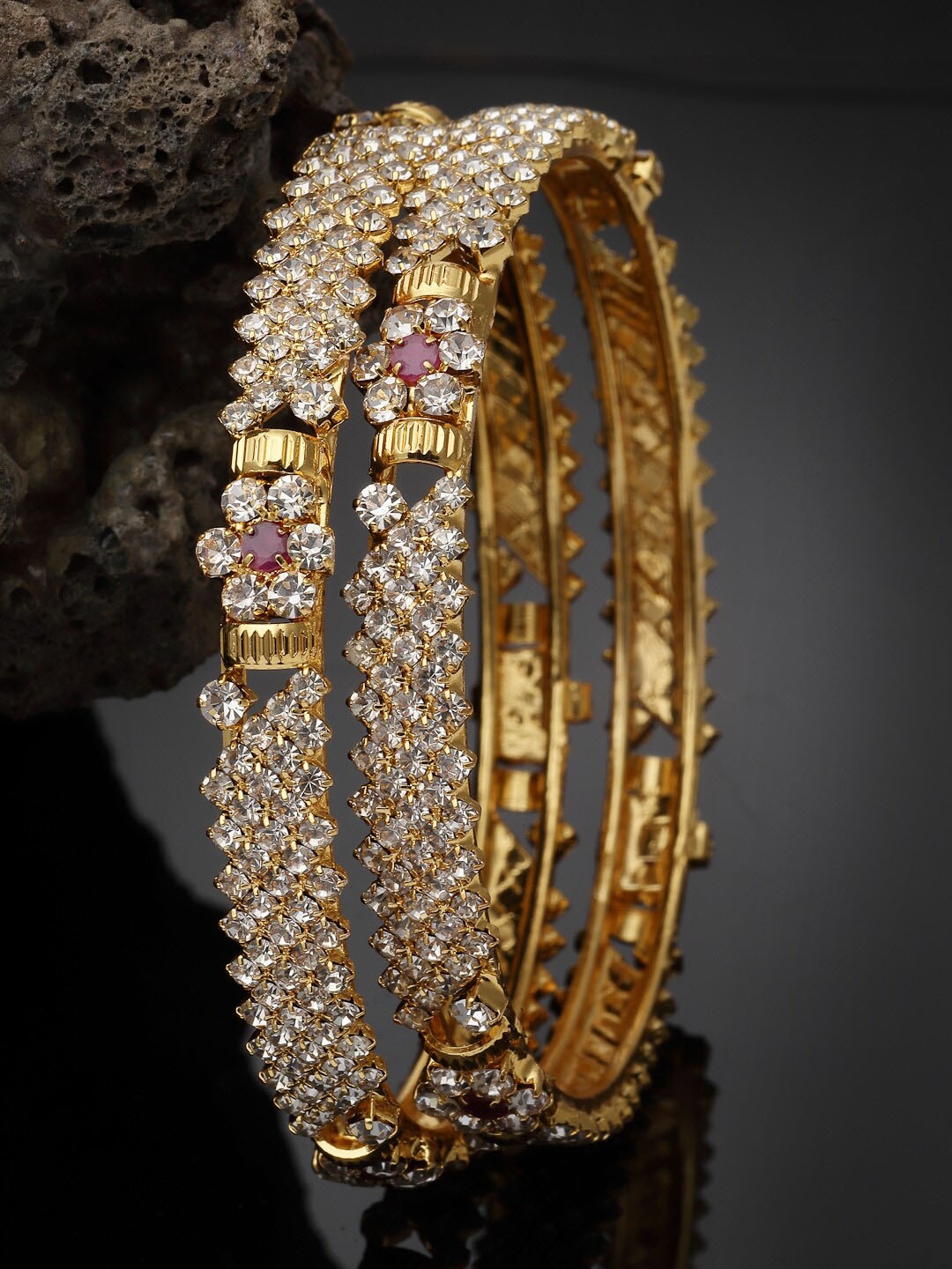 

Sukkhi Set Of 2 Gold-Plated American Diamond Stone-Studded Bangles