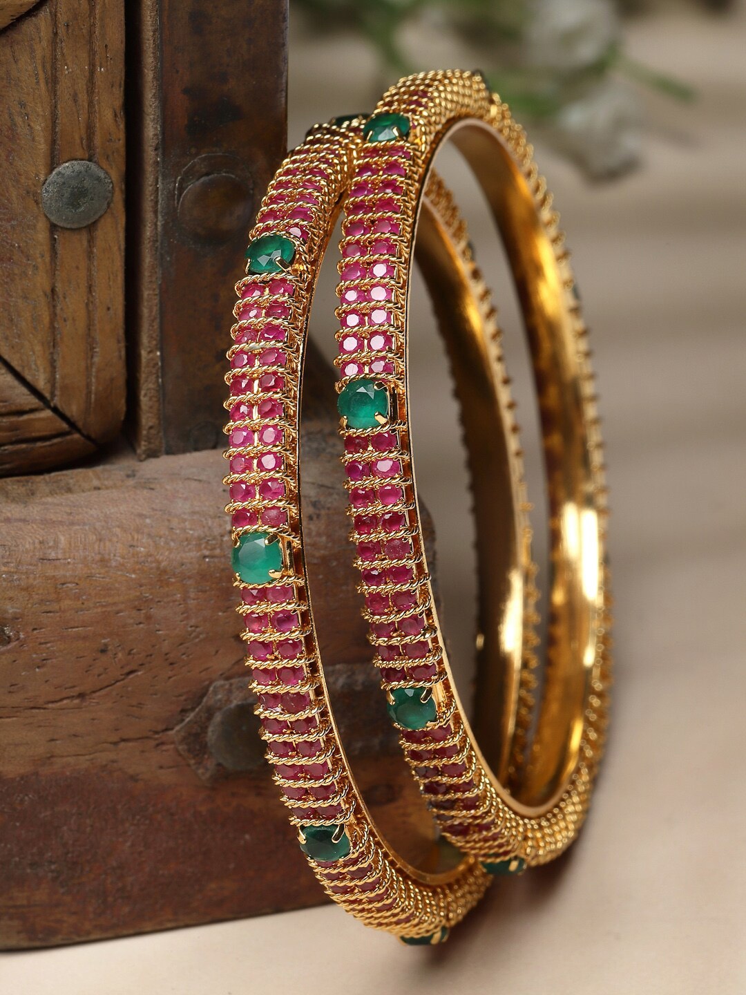 

Sukkhi Set Of 2 Gold-Plated Artificial Stones-Studded Bangles, Red