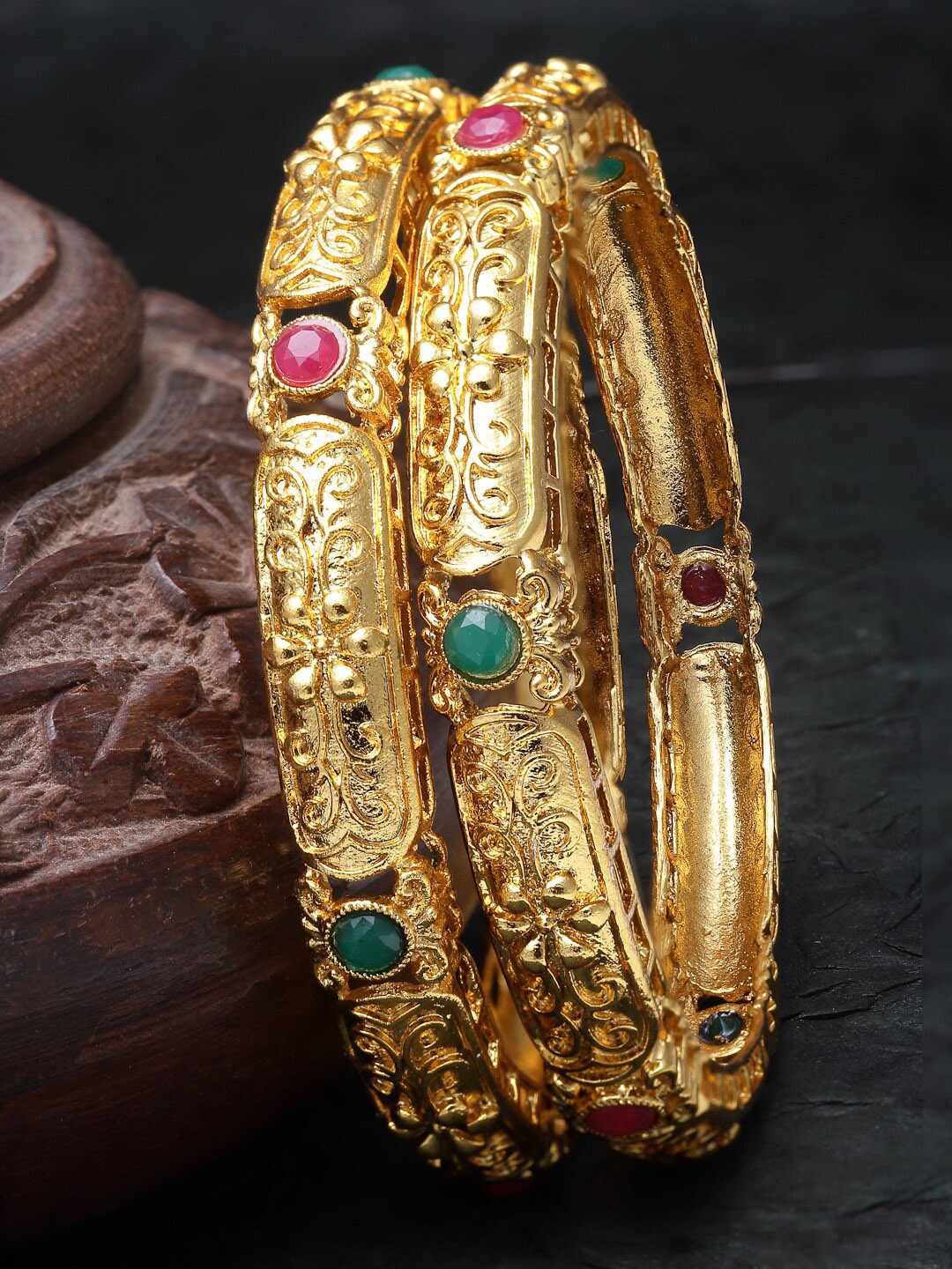 

Sukkhi Set Of 2 Gold-Plated Stones-Studded Bangles