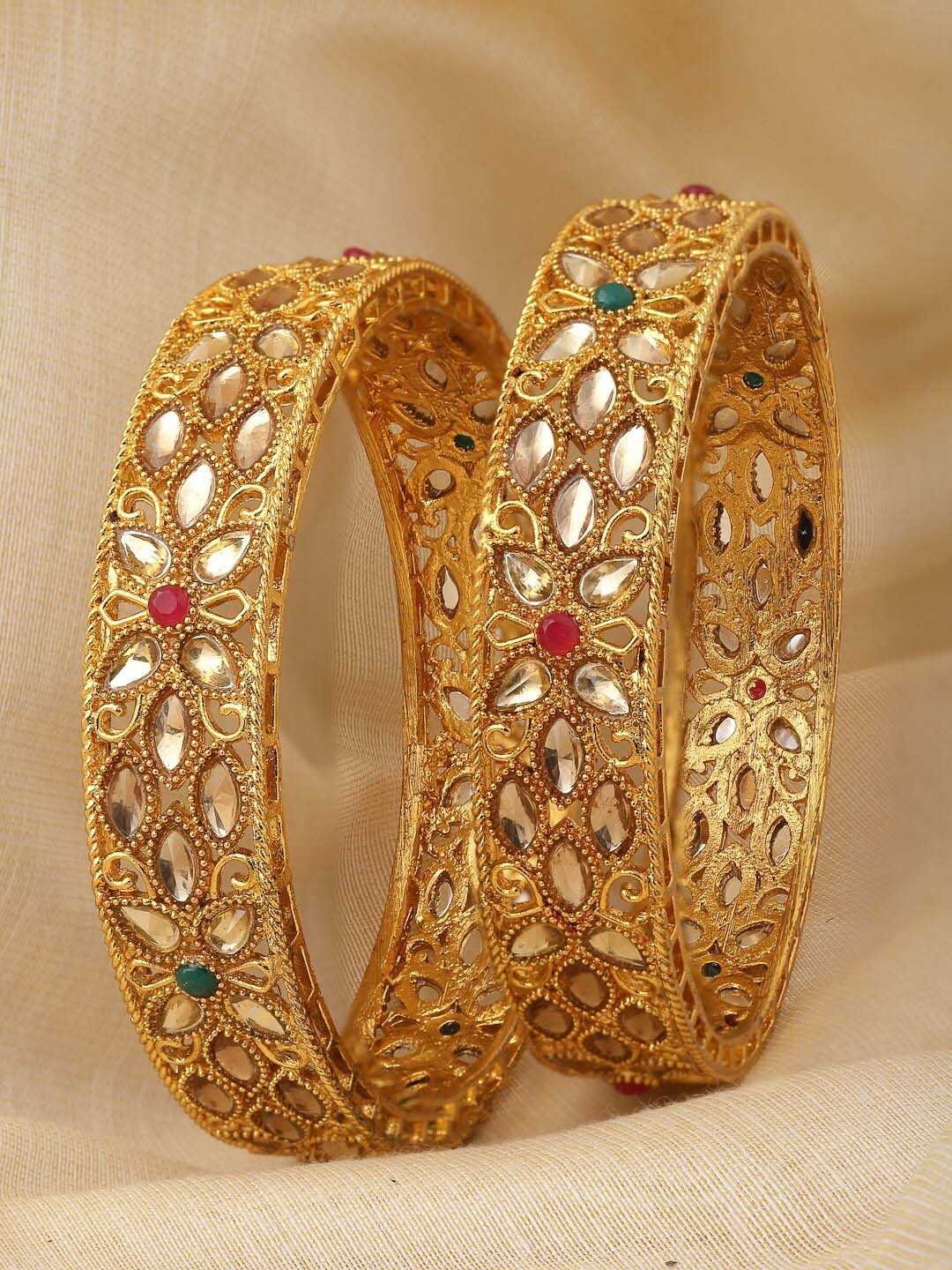 

Sukkhi Set Of 2 Gold-Plated Stone Studded Bangles