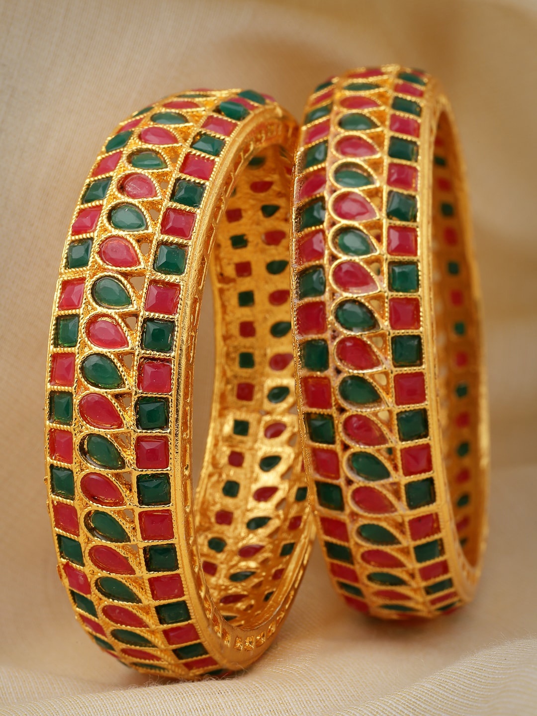 

Sukkhi Set Of 2 Gold-Plated Stone-Studded Bangles
