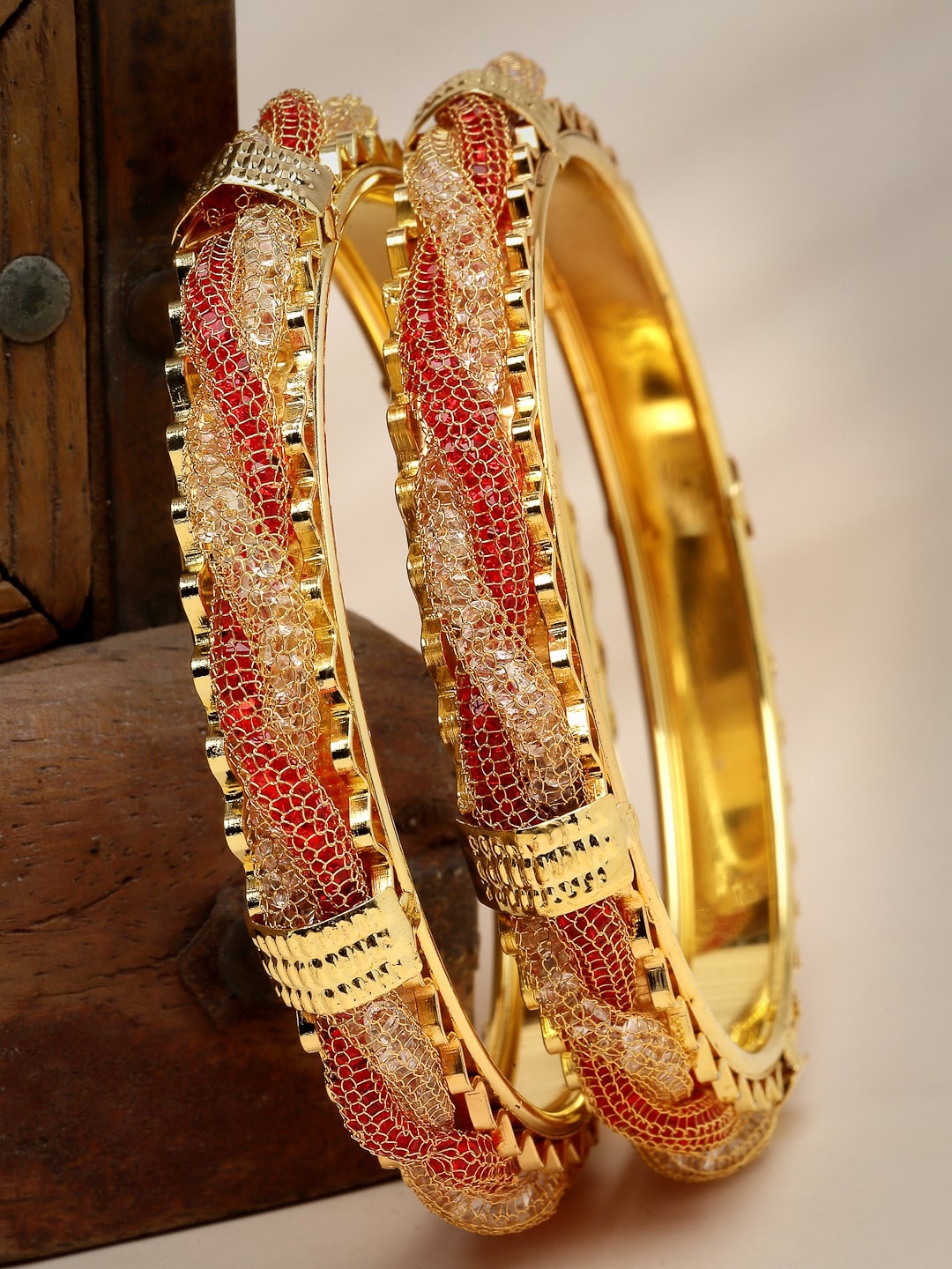 

Sukkhi Set Of 2 Gold-Plated Crystals-Studded & Beaded Bangle