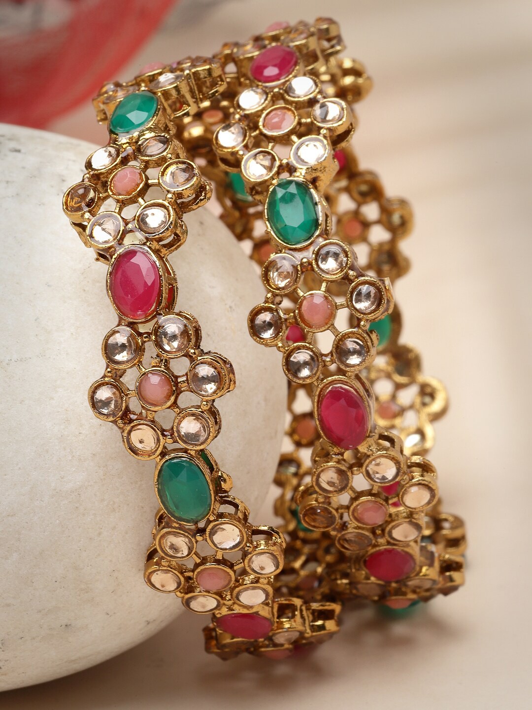 

Sukkhi Set Of 2 Gold-Plated American Diamond-Studded Bangles