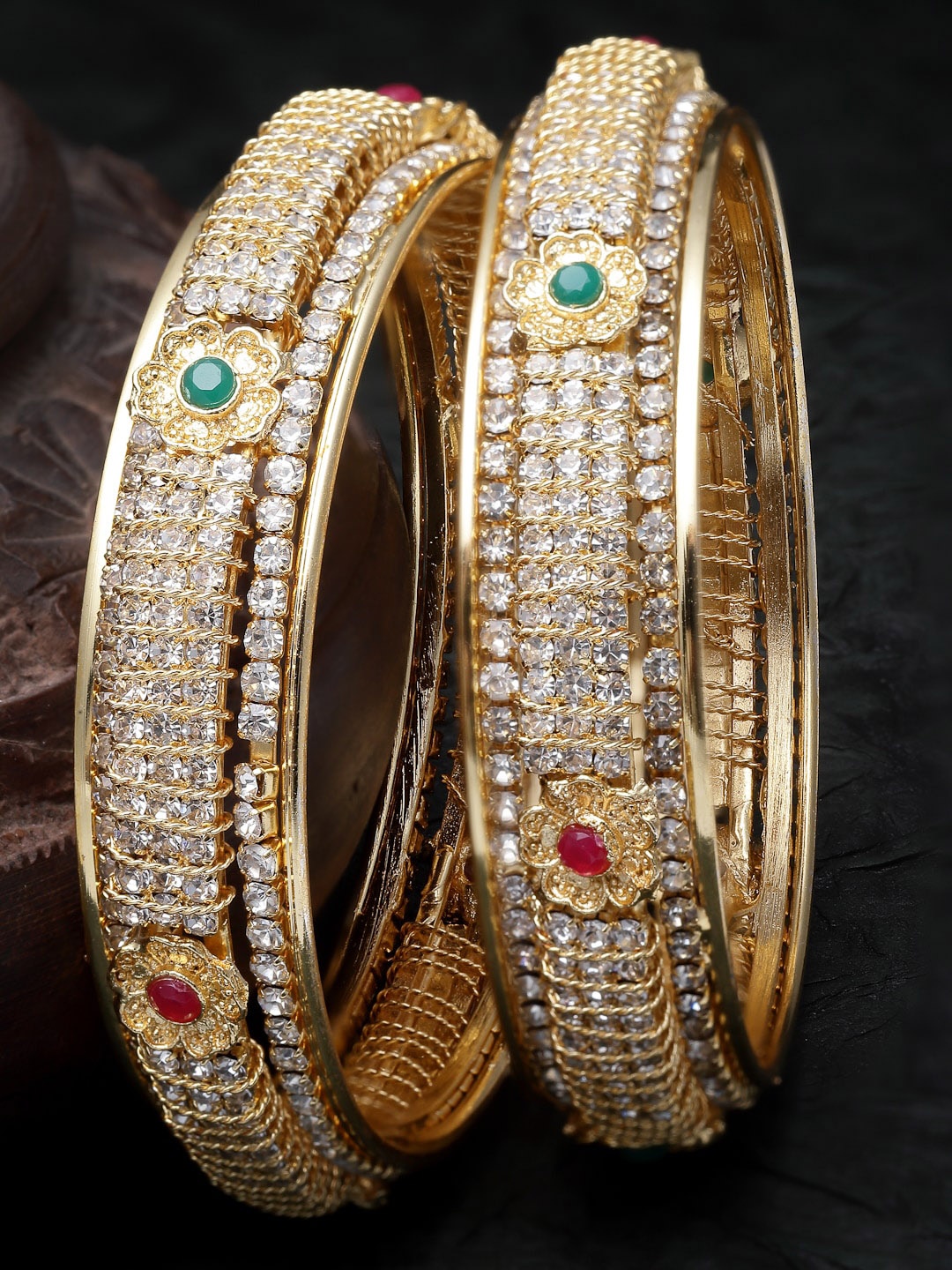 

Sukkhi Set Of 2 Gold-Plated Crystals-Studded & Beaded Bangle