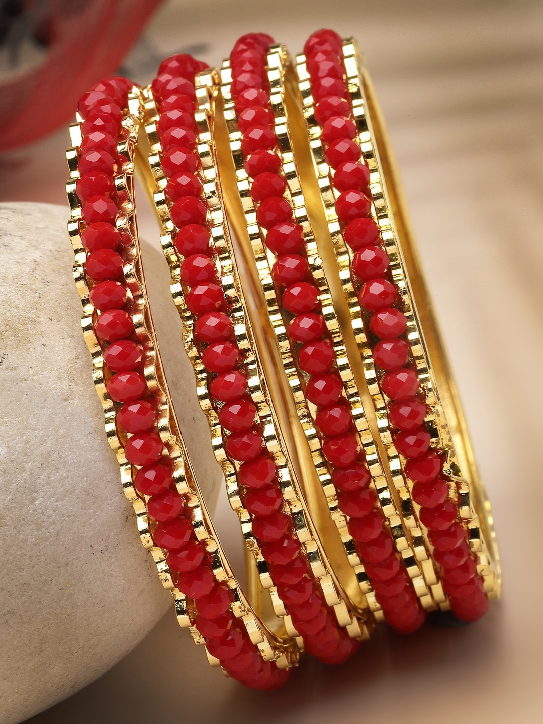 

Sukkhi Set Of 4 Gold-Plated Faux Beaded Bracelet Bangles