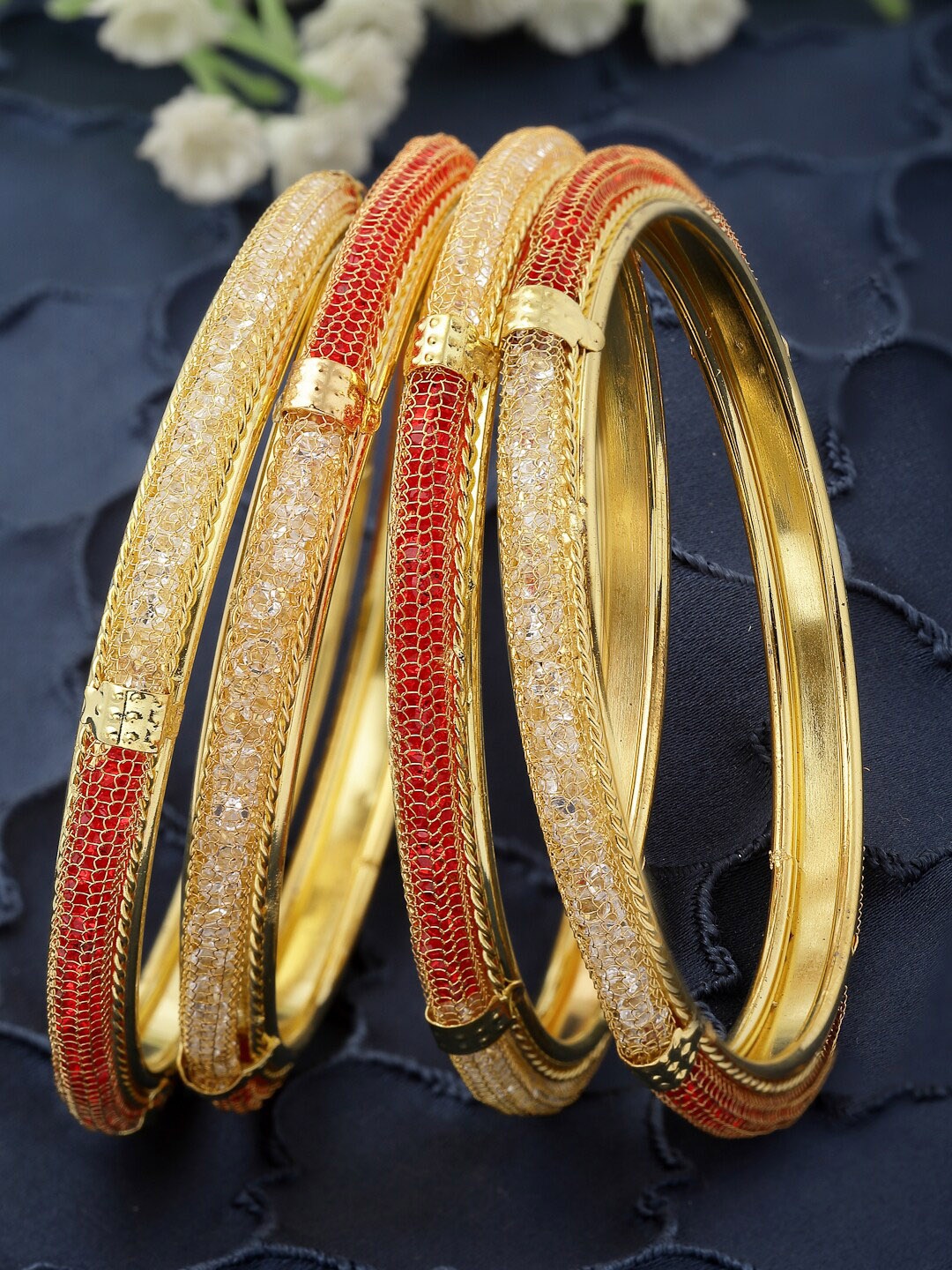 

Sukkhi Set Of 4 Gold-Plated Crystal-Studded Bangles