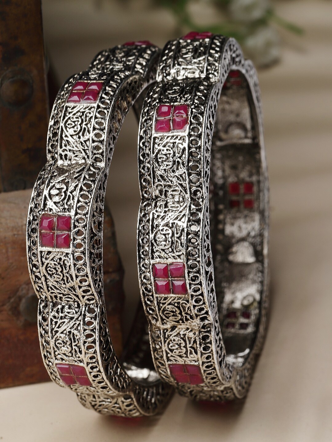 

Sukkhi Set Of 2 Rhodium Plated Oxidised Bangles, Silver