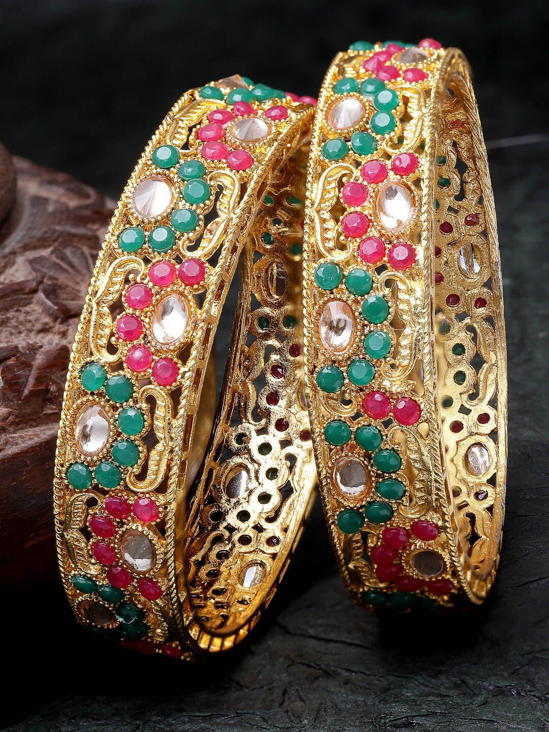 

Sukkhi Set of 2 Gold-Plated American Diamond-Stone Studded Traditional Bangles