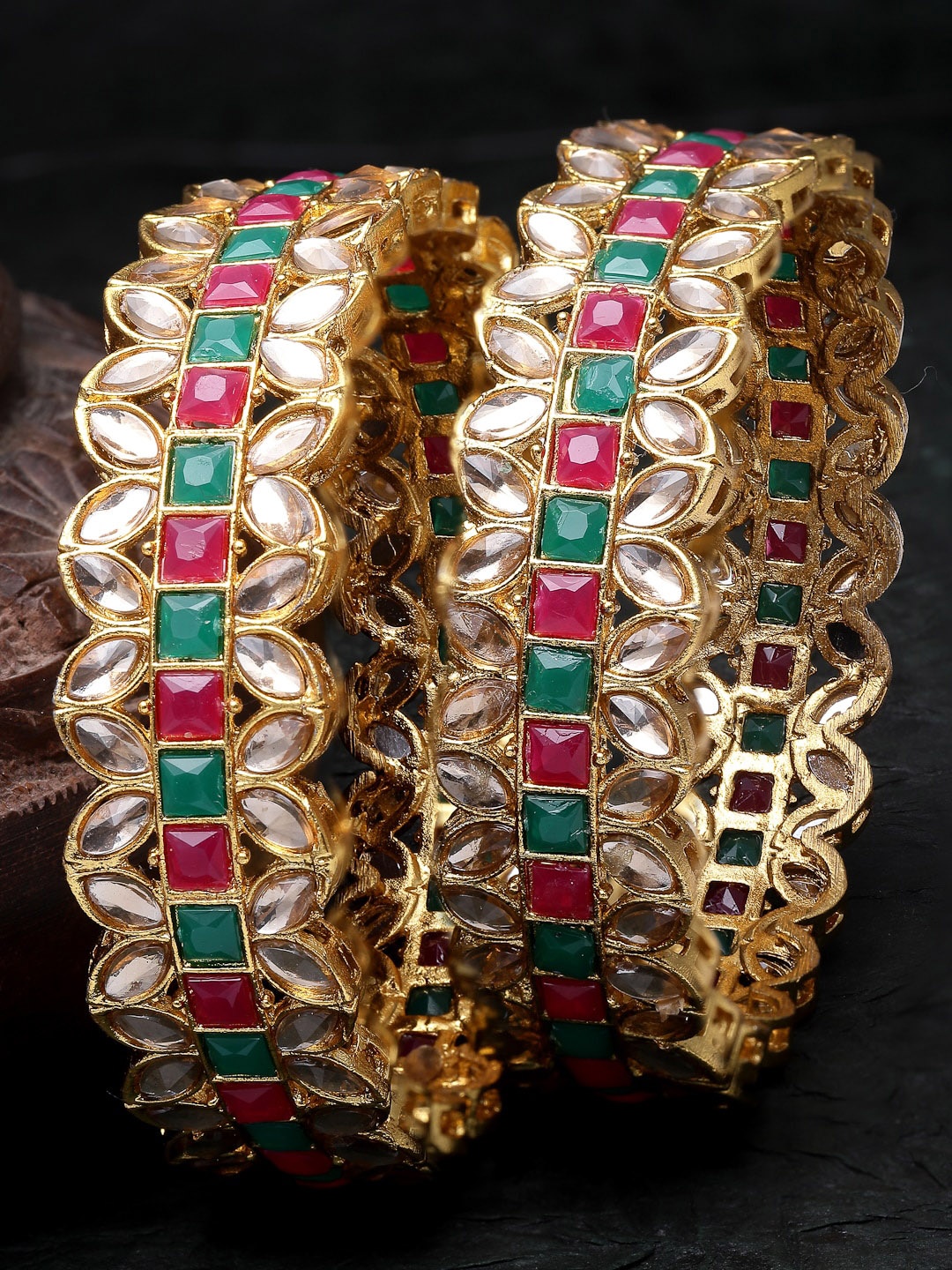 

Sukkhi Set Of 2 Gold-Plated American Diamond-Studded Bangles