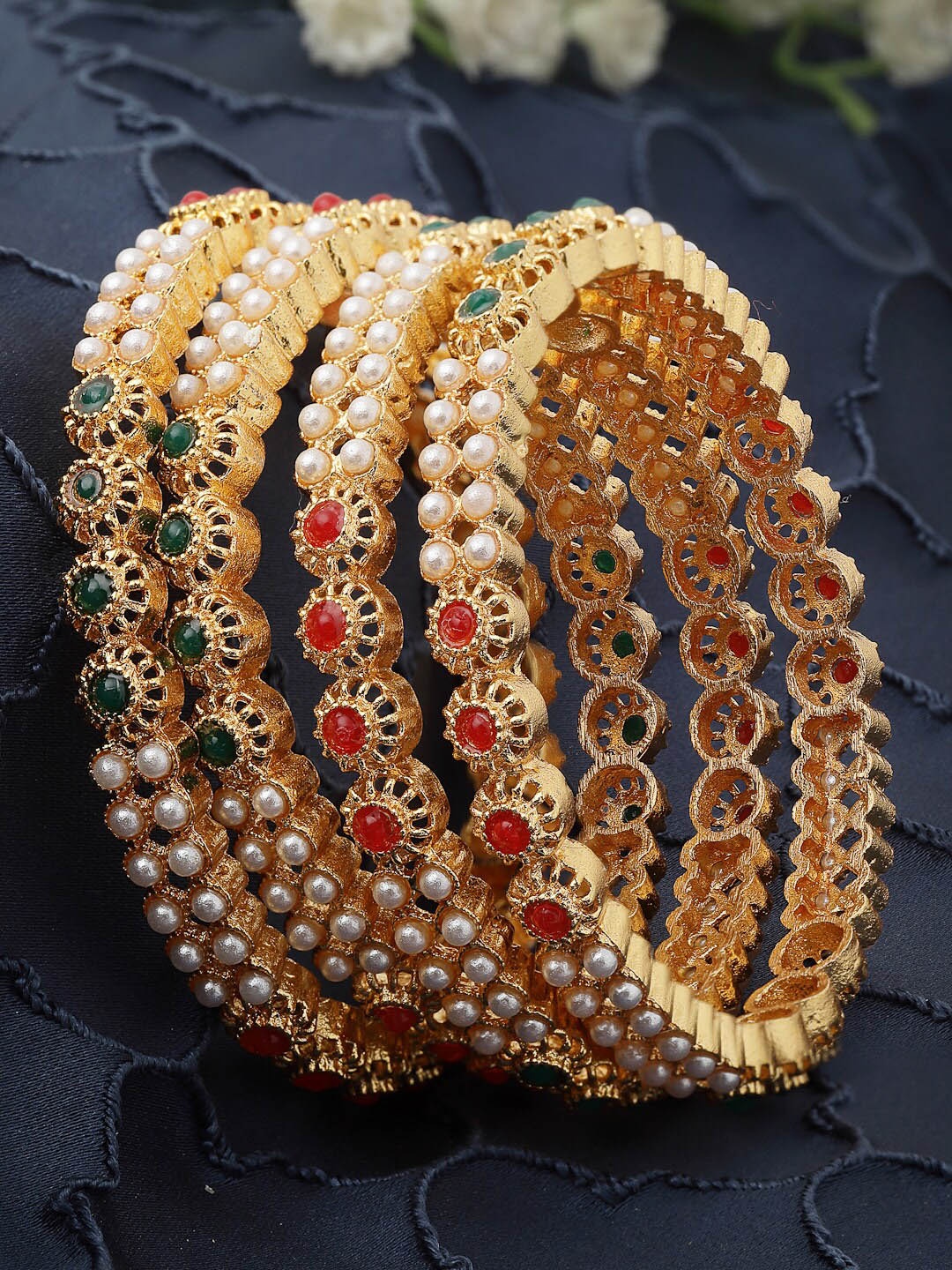 

Sukkhi Set Of 4 Gold-Plated Beaded Bangles