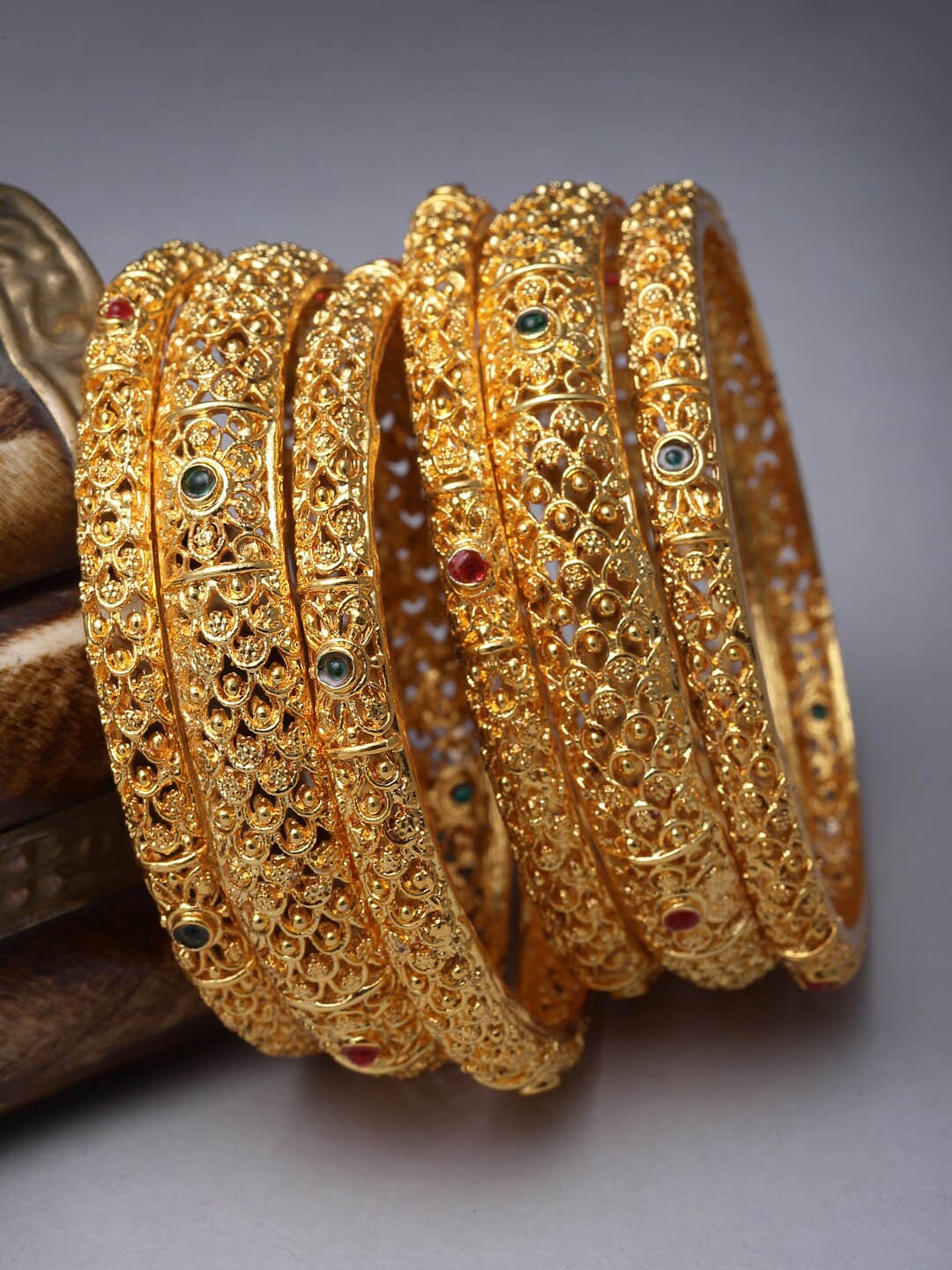 

Sukkhi Set Of 6 Gold-Plated Stone-Studded Bangles