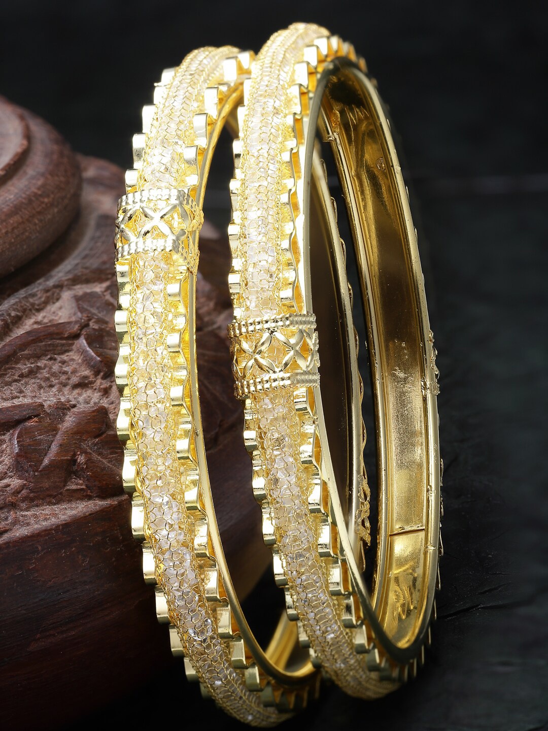 

Sukkhi Set Of 2 Gold-Plated Crystal-Studded Bangles
