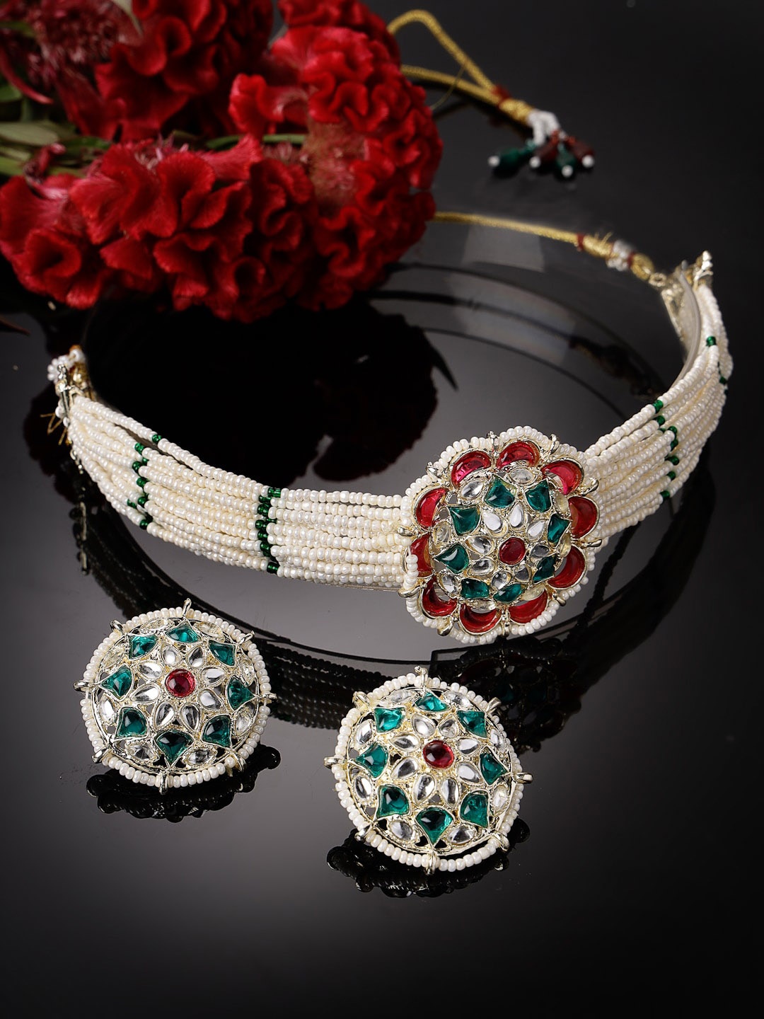 

Sukkhi Gold-Plated Stones-Studded & Beaded Necklace and Earrings Set