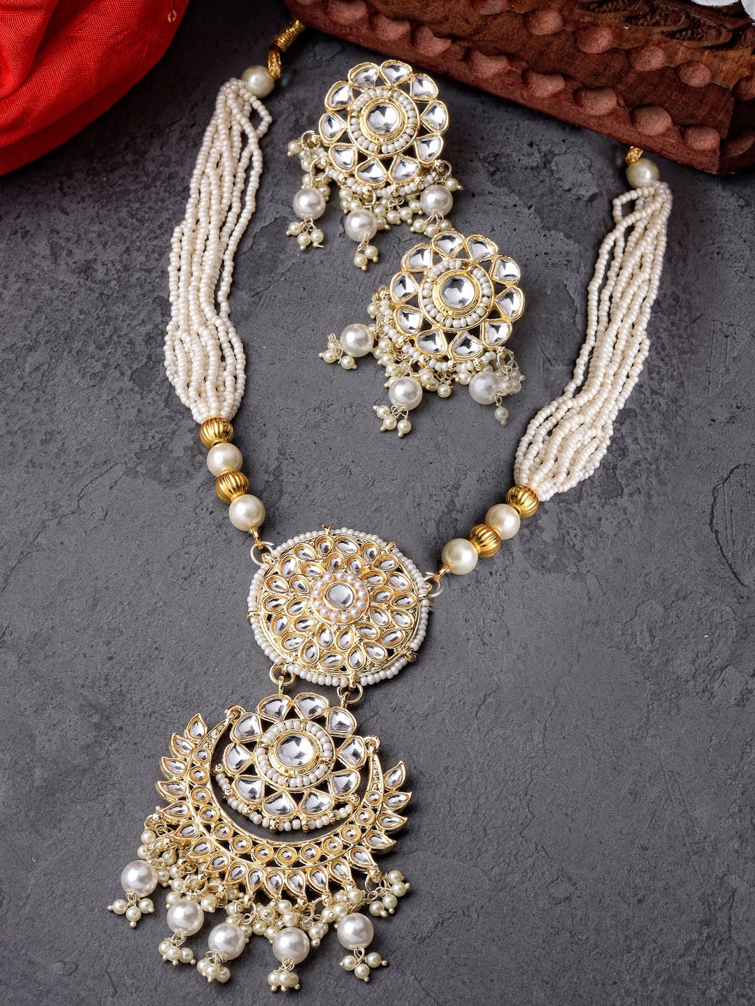 

Sukkhi Gold-Plated AD Stones-Studded & Beaded Necklace and Earrings Set