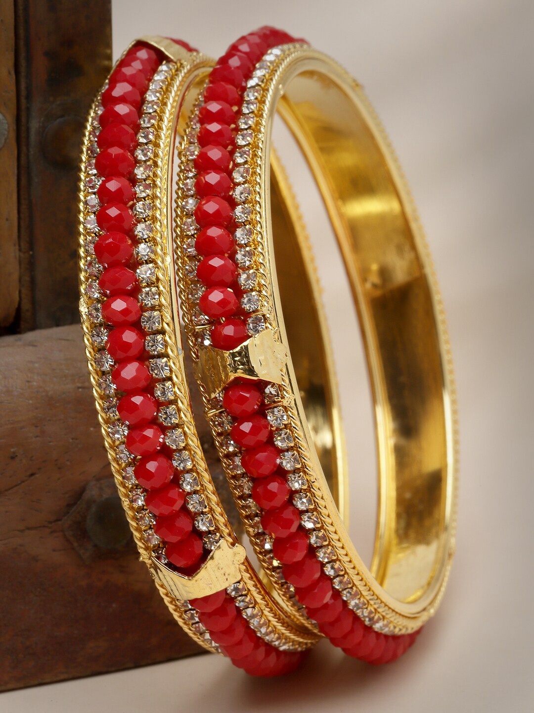 

Sukkhi Set Of 2 Gold-Plated American Diamond Stones Studded Bangles