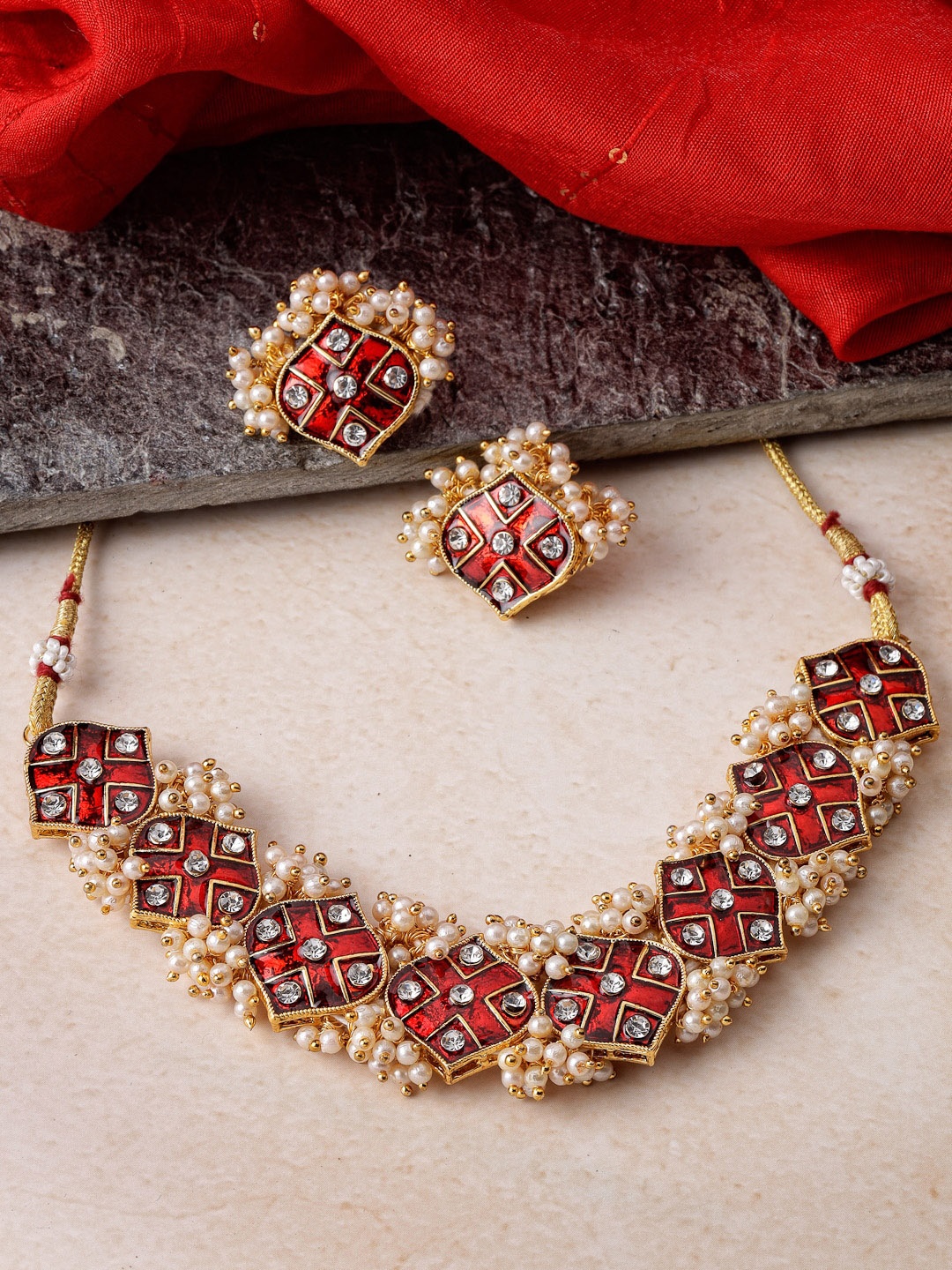 

Sukkhi Gold-Plated AD-Studded Choker Necklace and Earrings Set