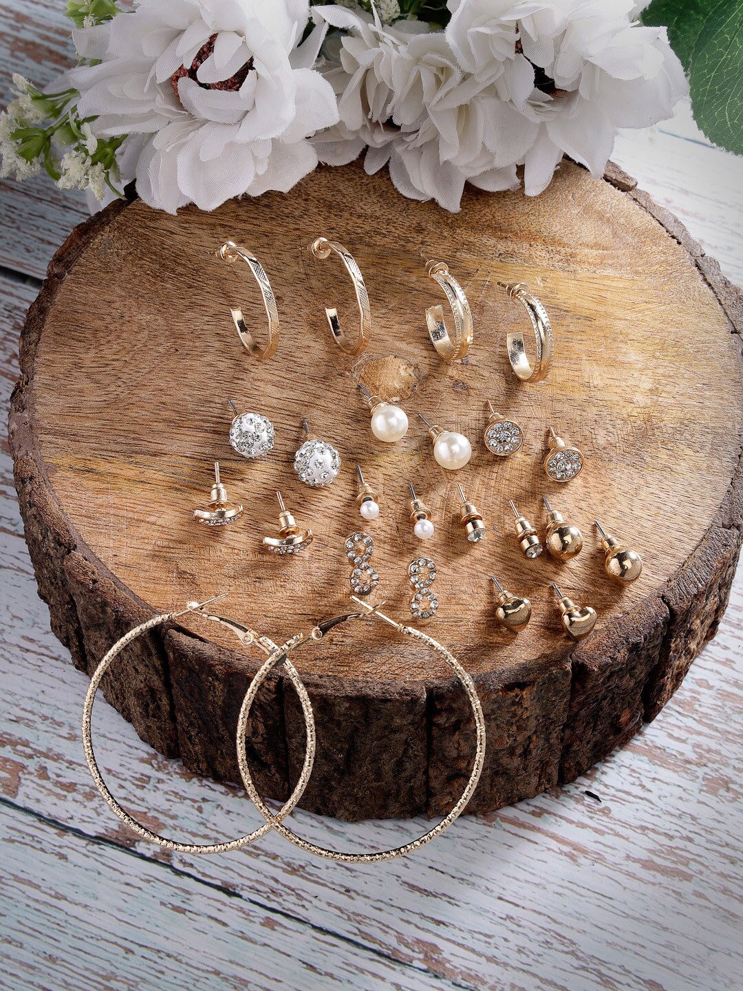 

Scintillare By Sukkhi Set of 12 Gold Plated Studs & Hoop Earrings